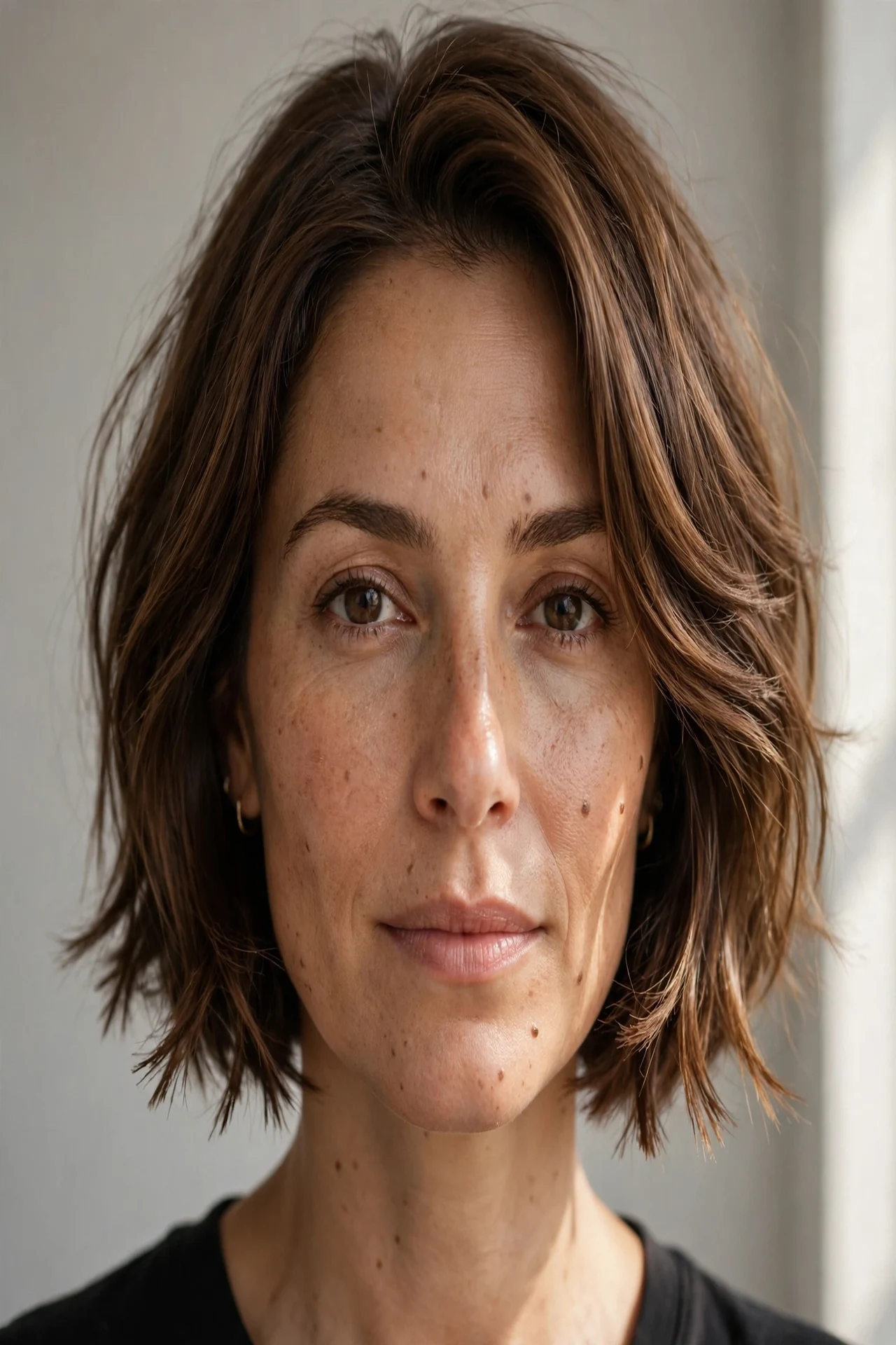 French bob with piecey separated ends slimming a round face