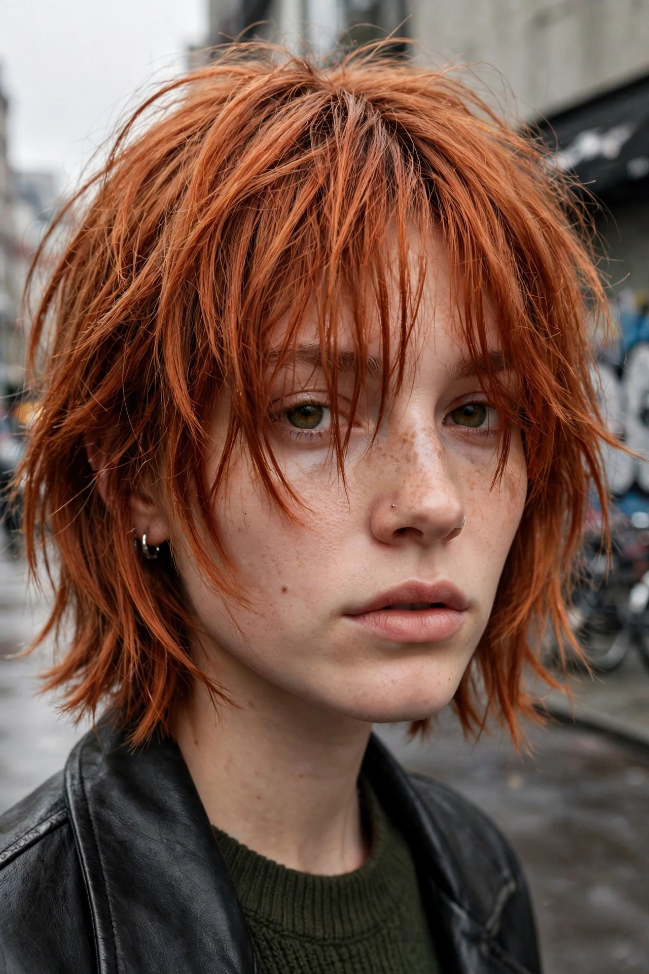 Shaggy french bob with long piecey fringe for round faces