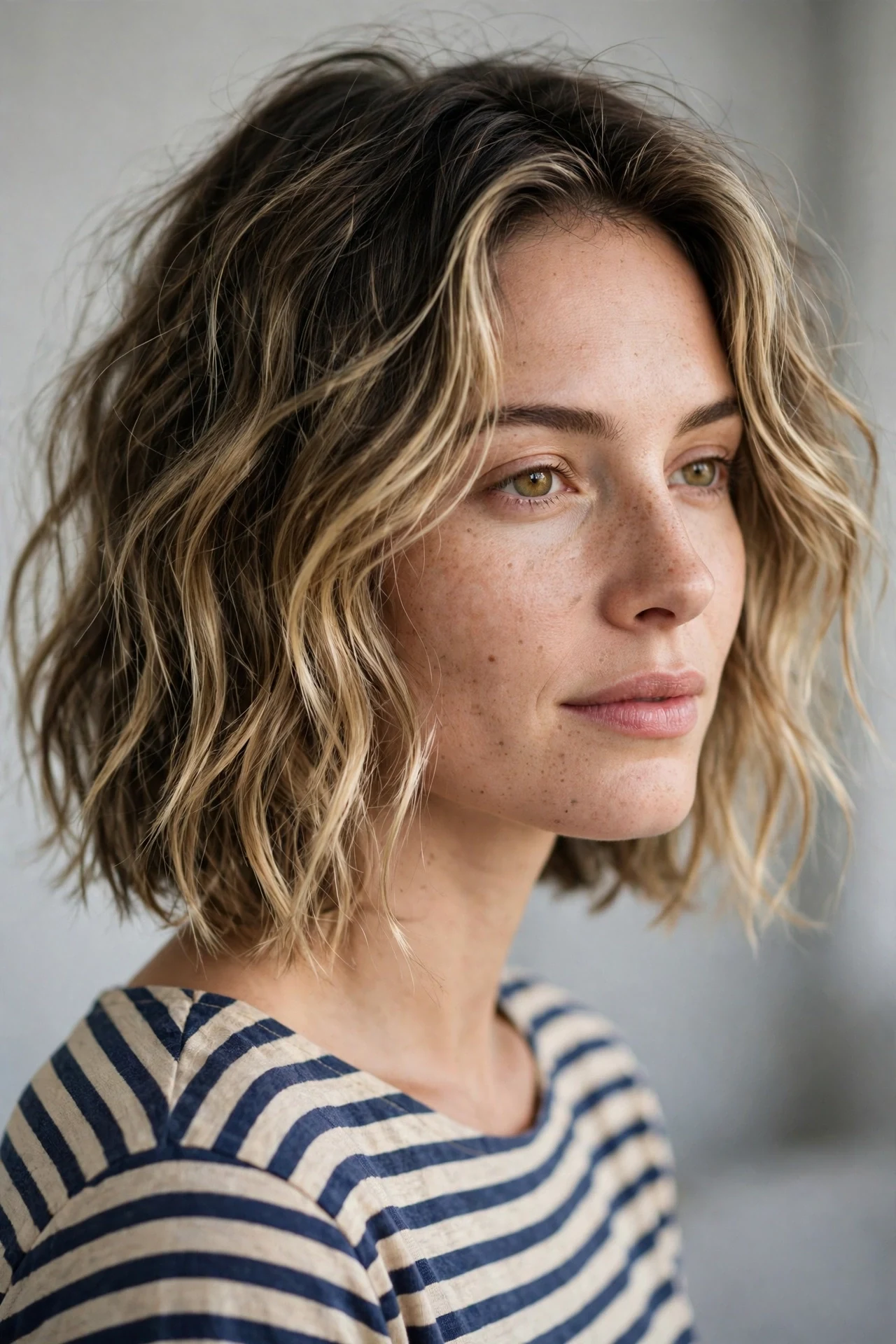 Air dried ripped bob with natural lived-in texture