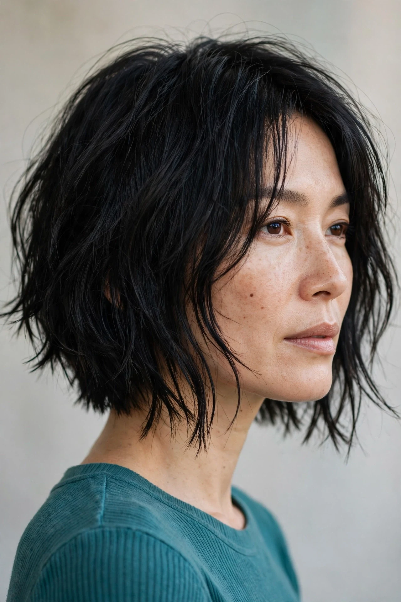 Ripped A-line bob, shorter in back and longer in front