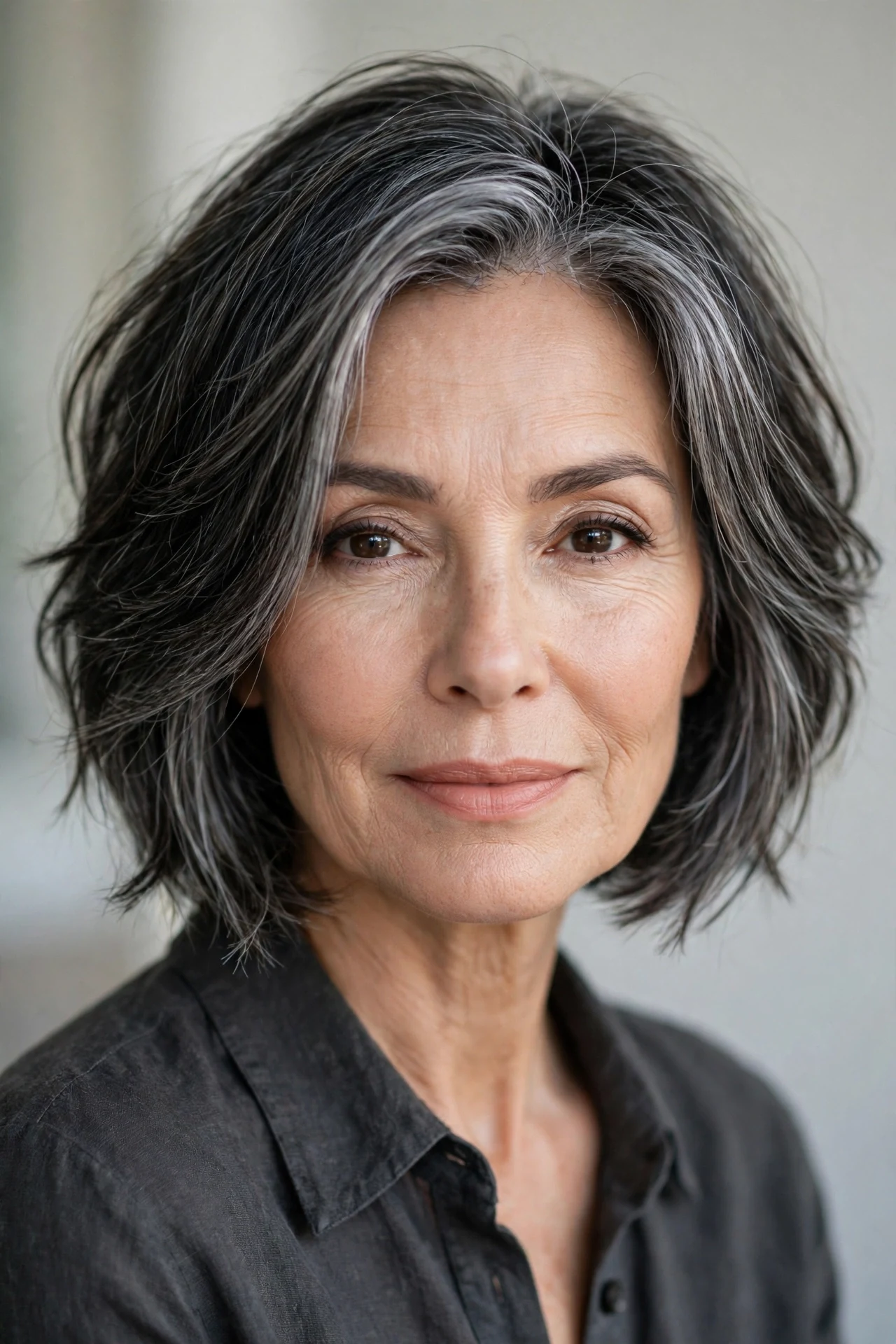 Elegant ripped bob on a woman over 50 with soft texture