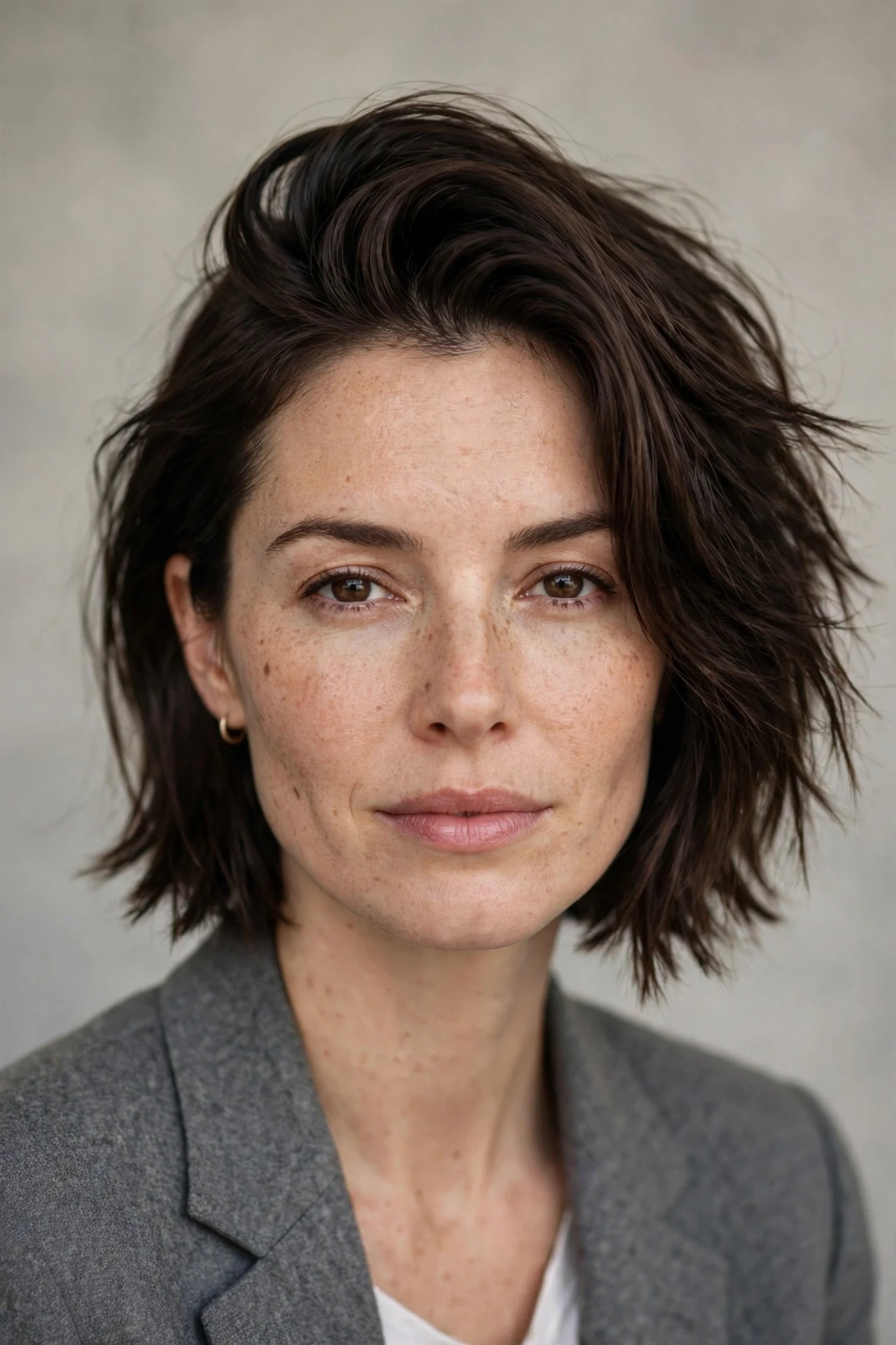 Ripped bob styled with a deep side part