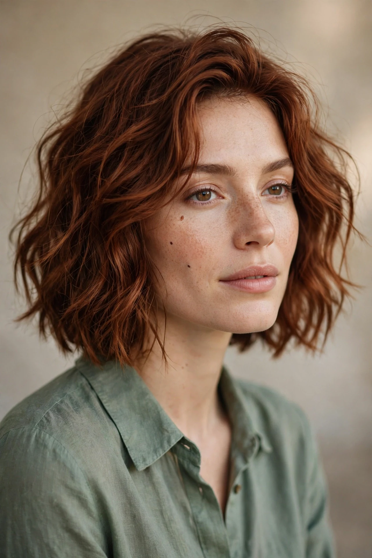 Tousled wavy ripped bob with soft undone waves