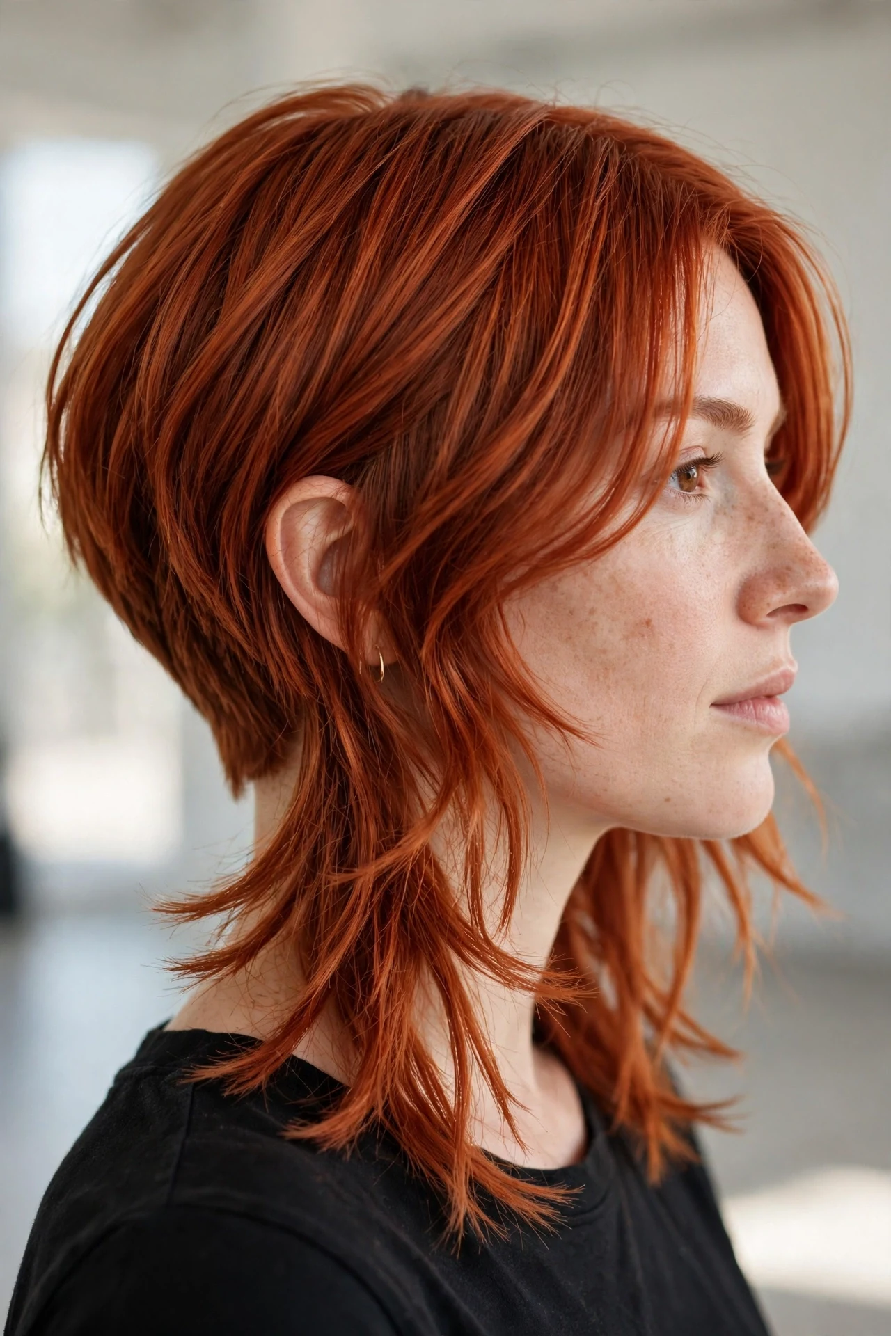 Asymmetrical razor bob, one side longer than the other