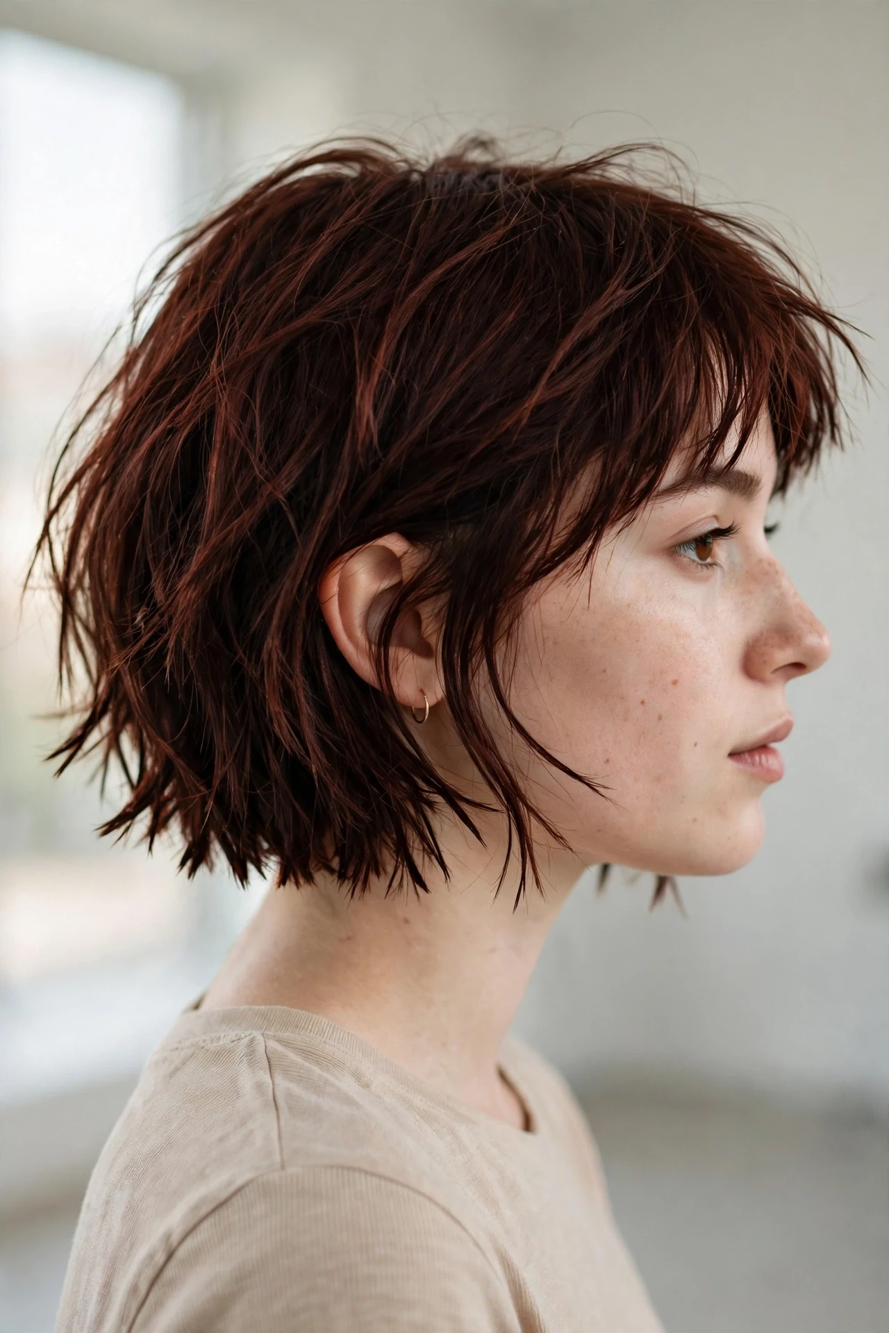 Choppy razor bob with uneven edgy textured ends