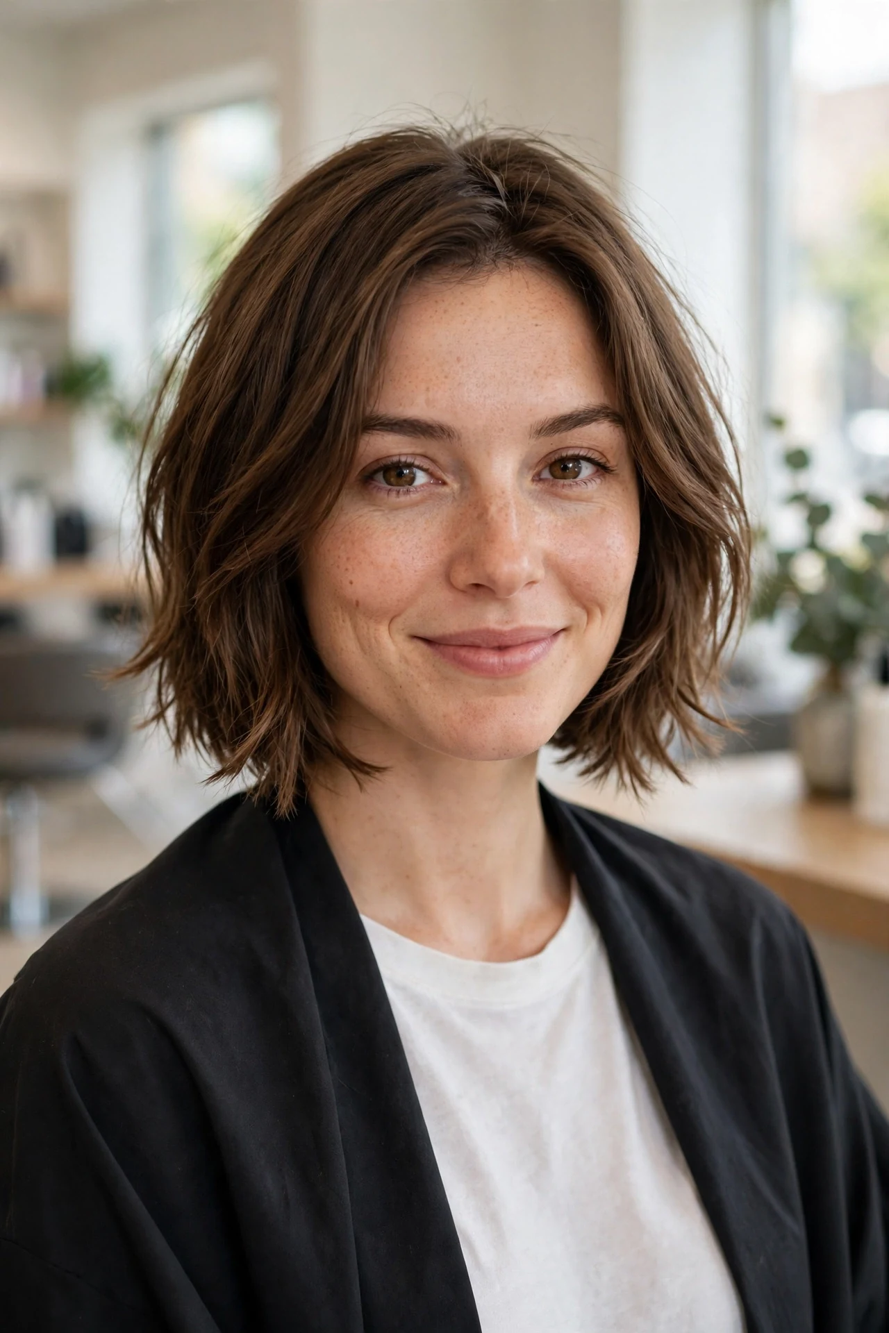 Razor bob haircut with soft piece-y feathered ends