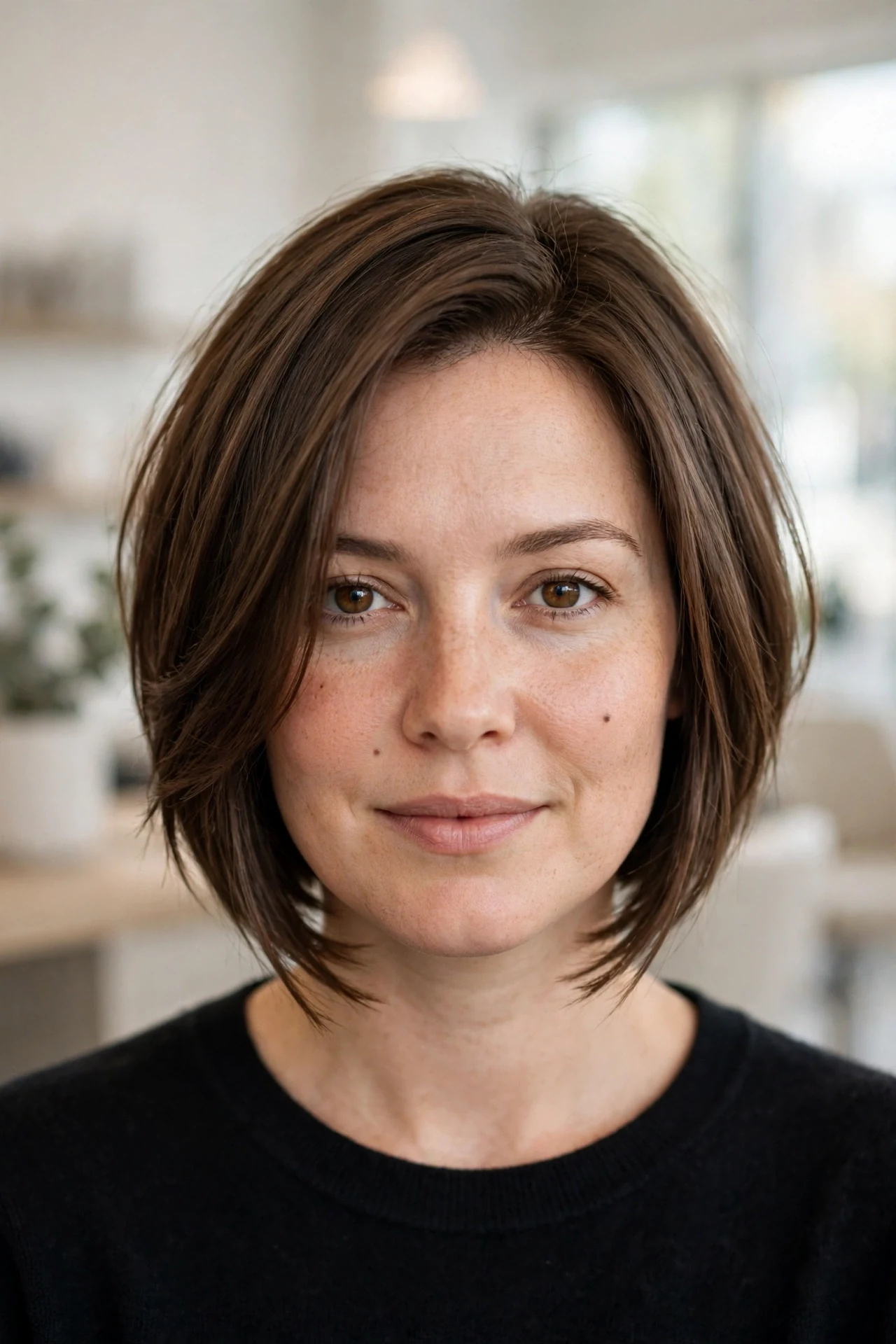 Razor bob for a round face with longer front pieces