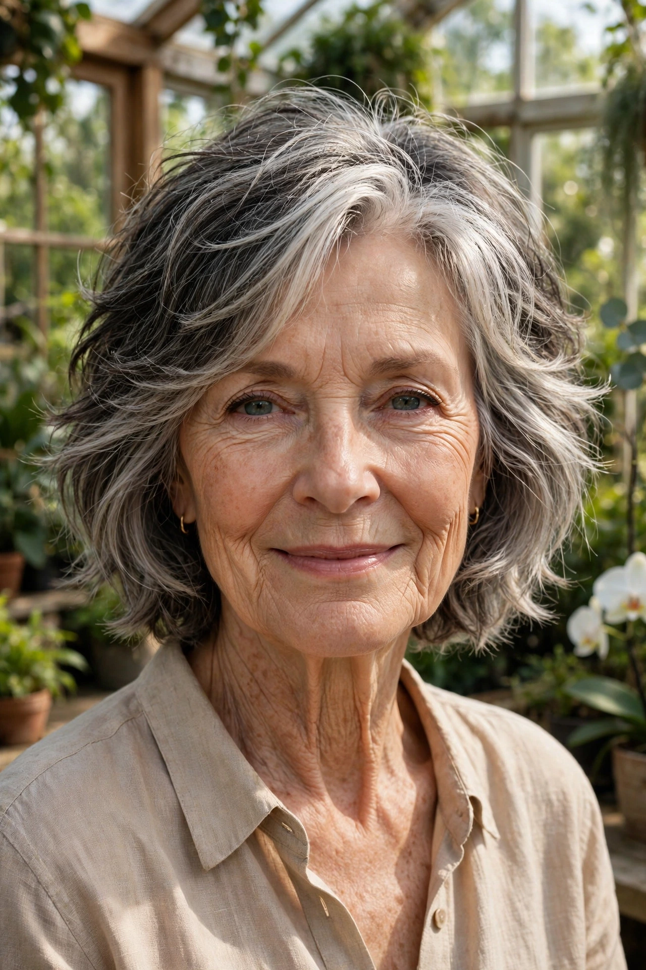 salt and pepper messy bob for women over 50