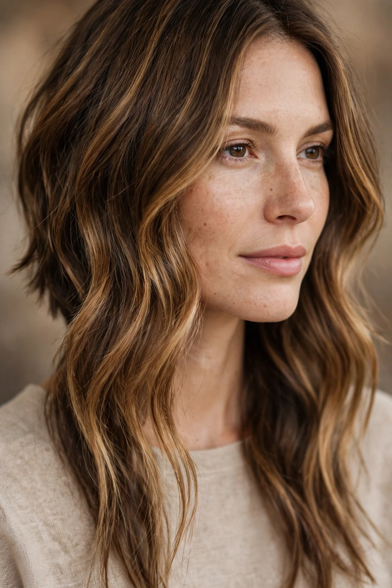 Long angled lob, shoulder length with a subtle slope