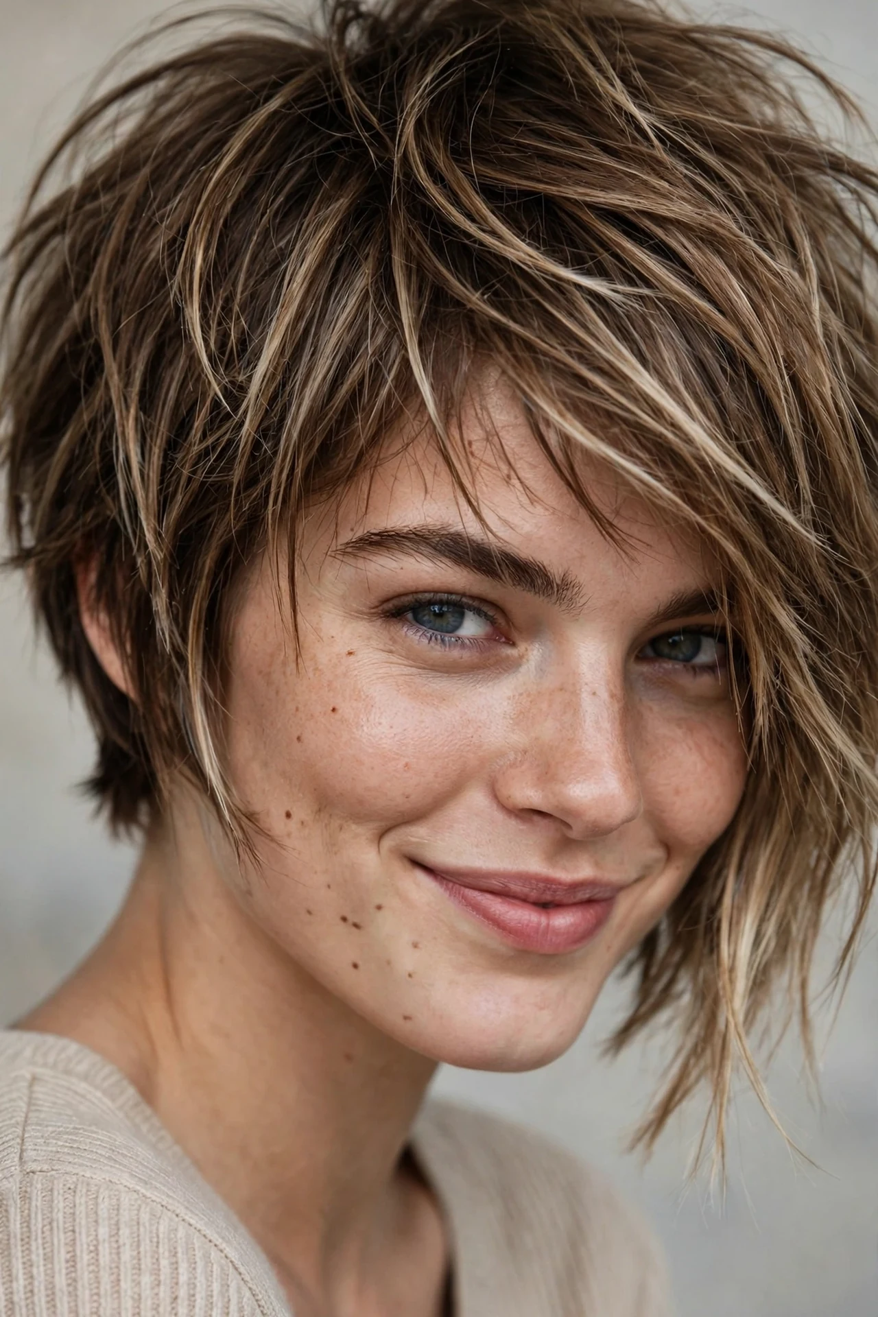 Textured piecey angled bob with choppy ends