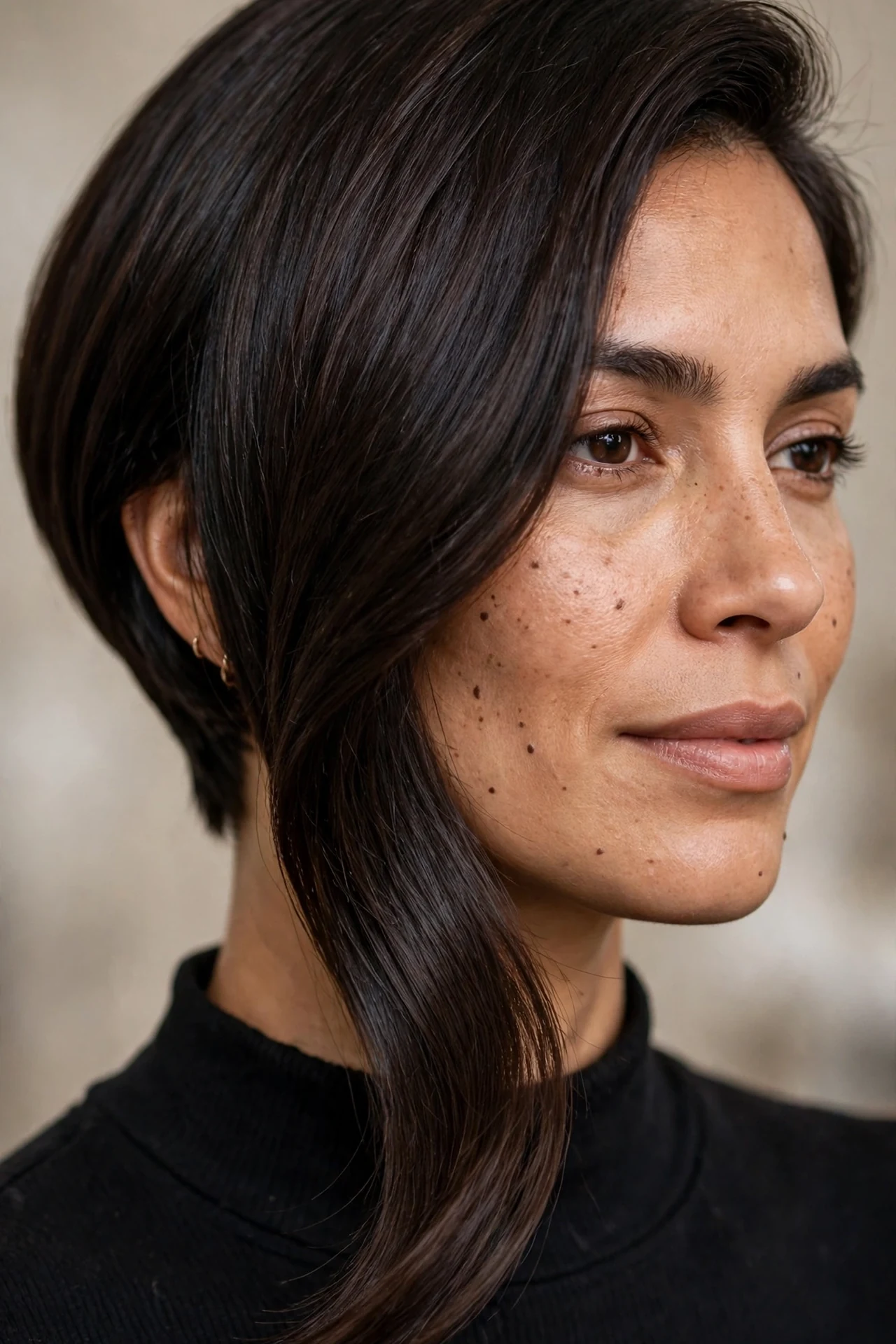 Angled bob for thick hair with debulked interior layers