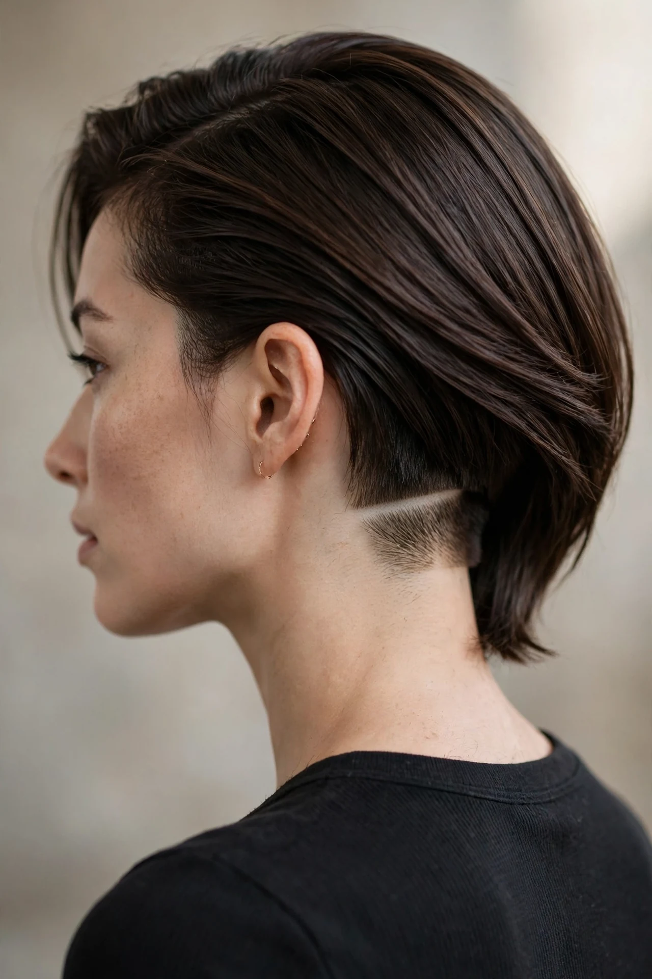 Angled bob with a hidden undercut at the nape