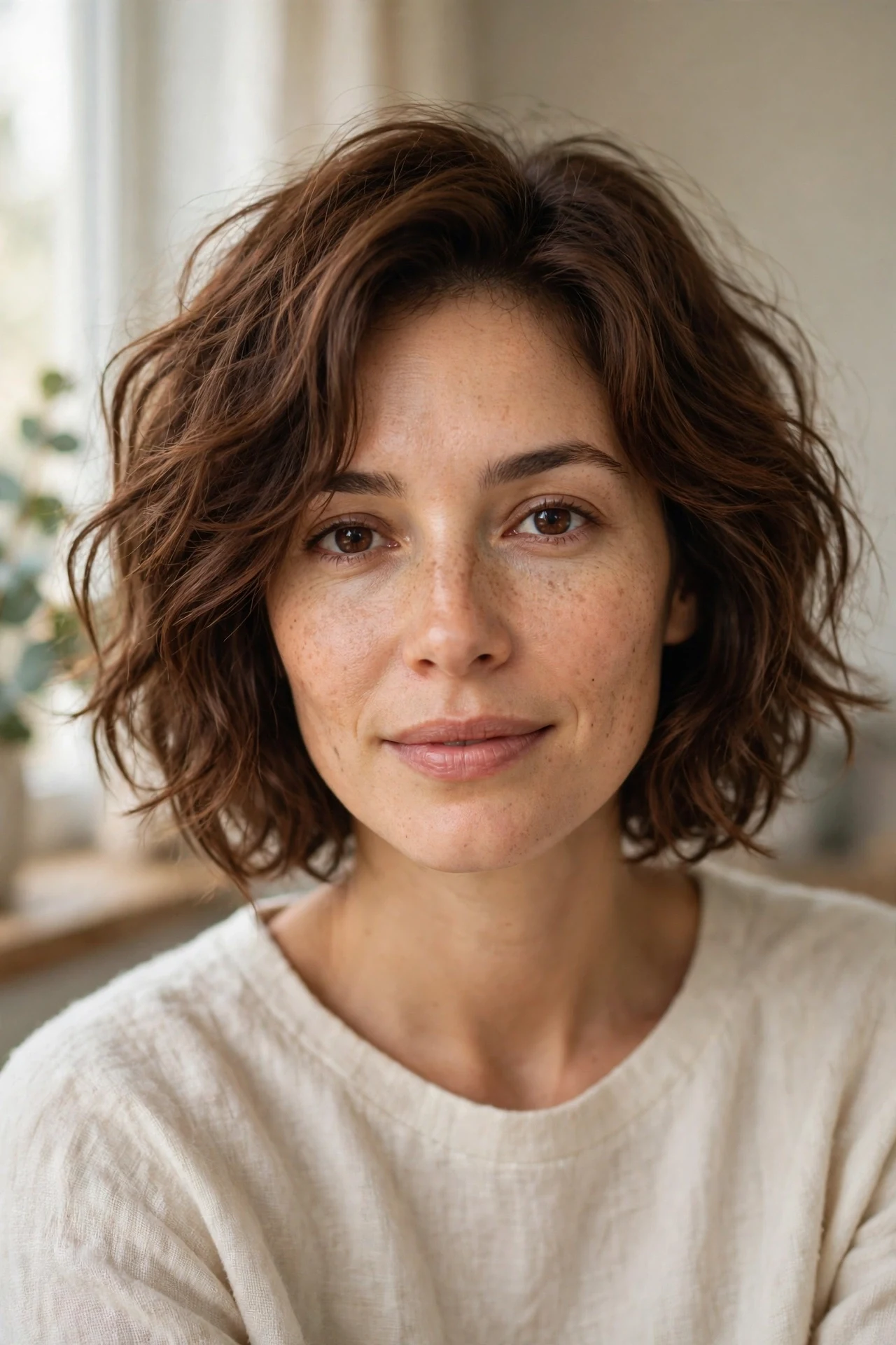 Air dried shaggy french bob with natural waves and no heat styling
