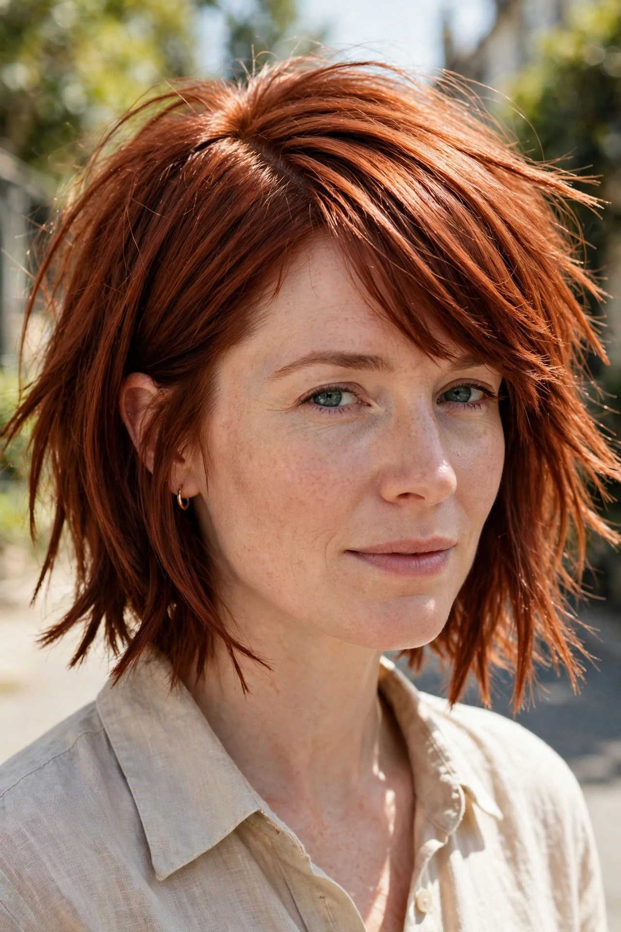 Shaggy french bob with bold choppy layers and textured ends