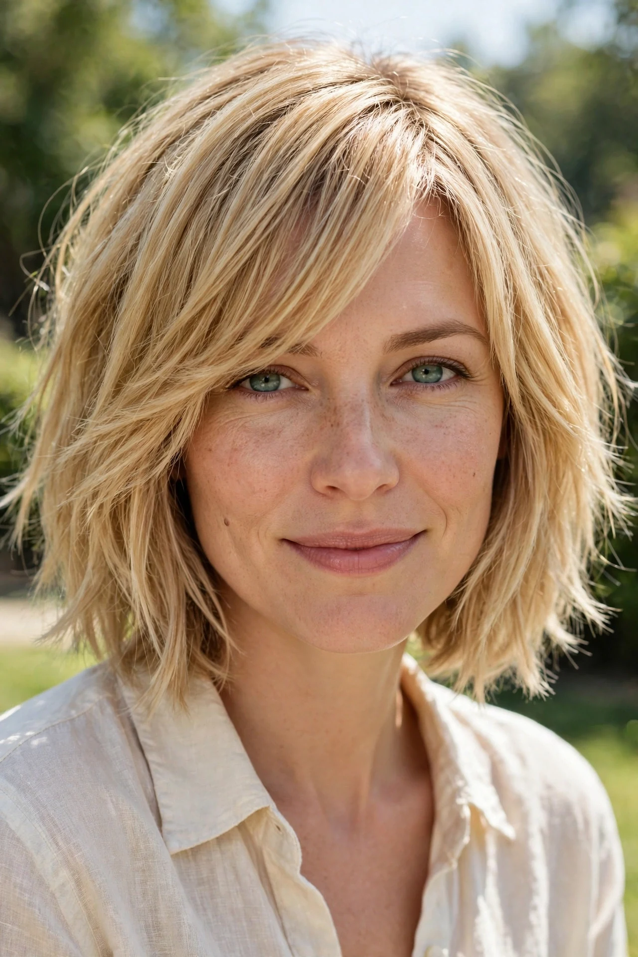 Shaggy french bob with a side swept fringe and tousled layers