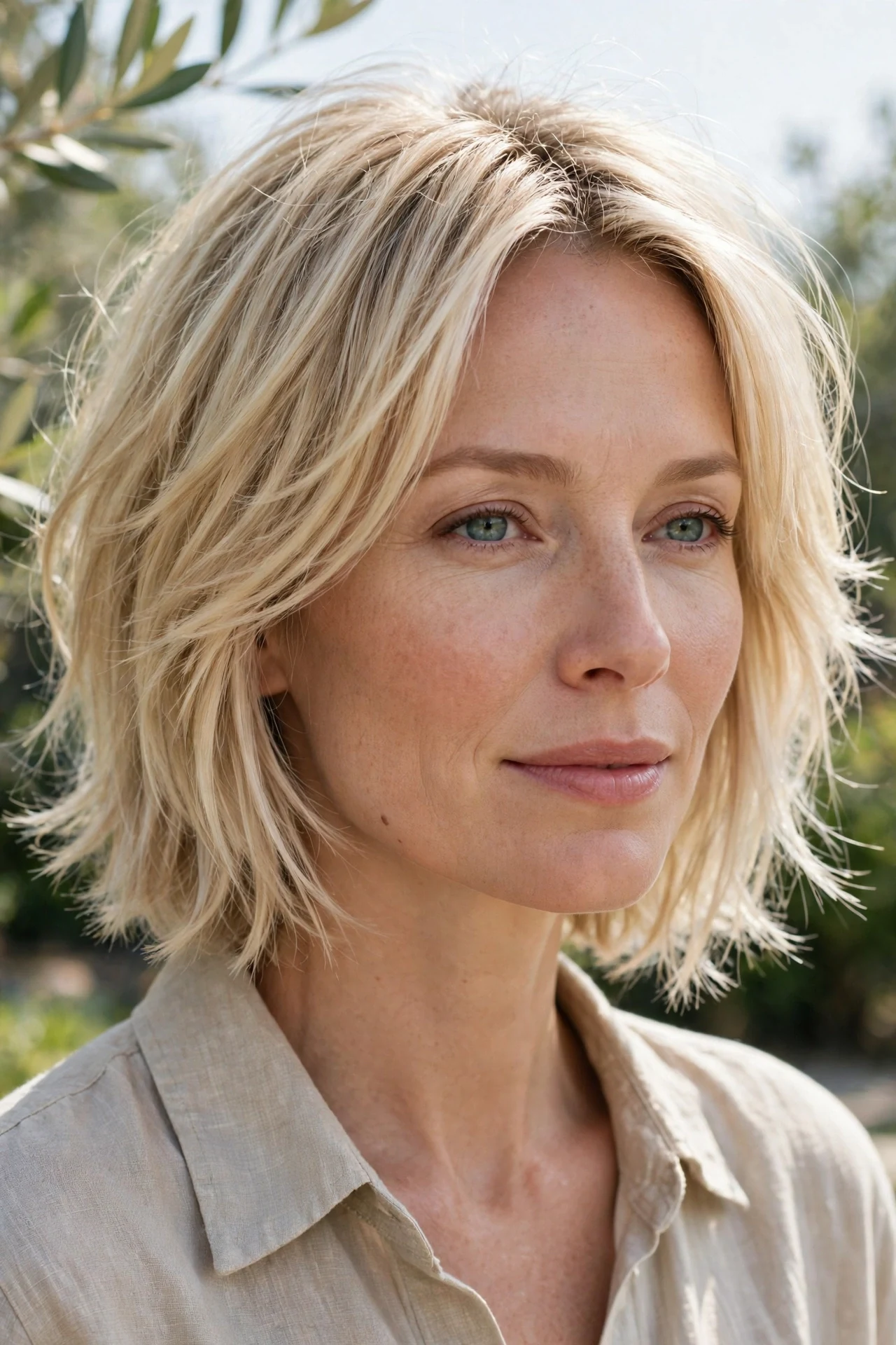Textured shaggy french bob adding volume to fine hair