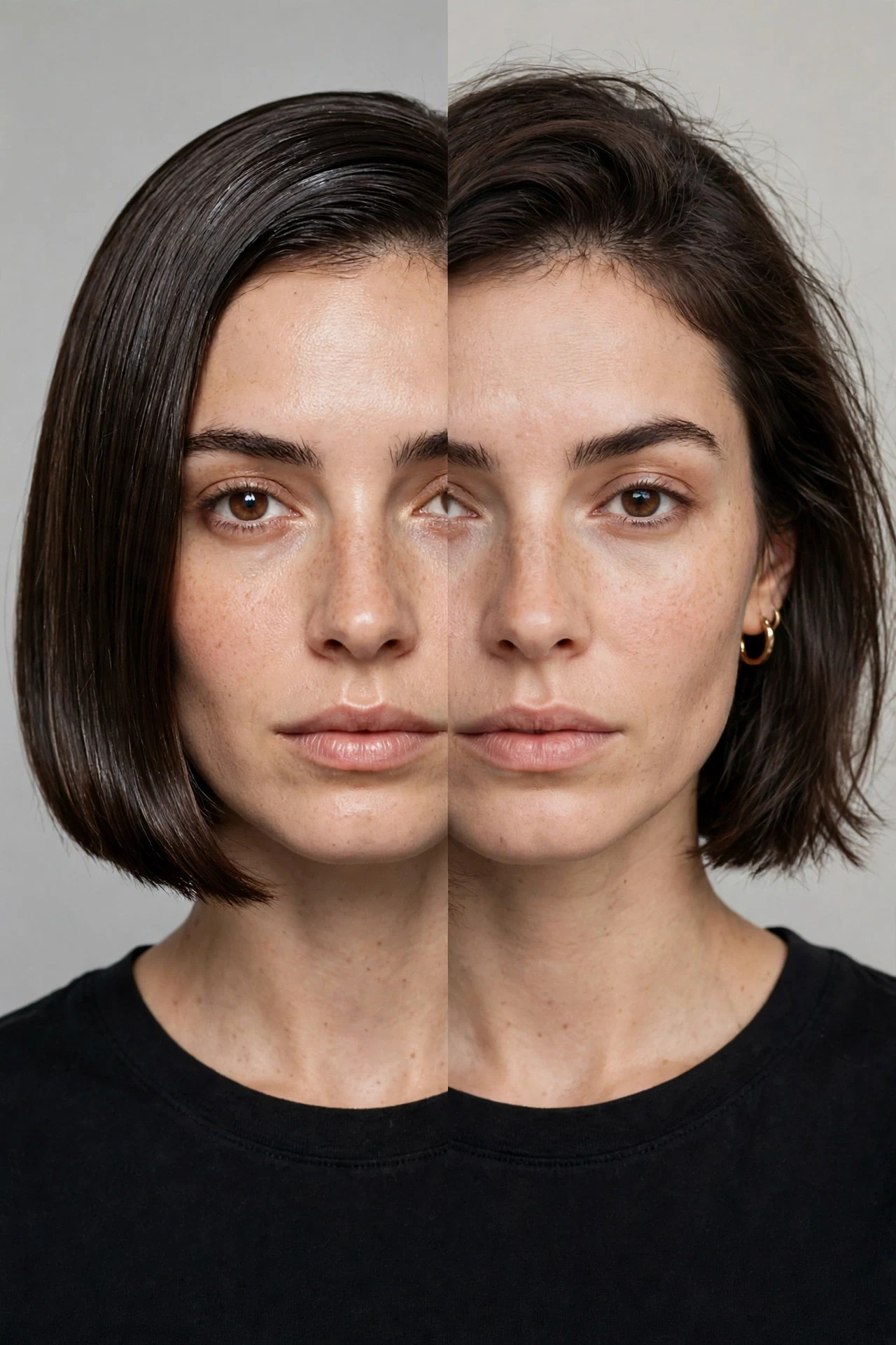 Comparison of glass finish and soft matte french bob straight hair styles