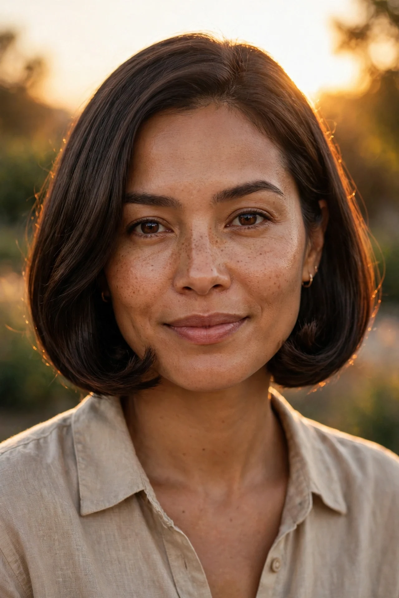 French bob straight hair with ends flipped inward under the chin