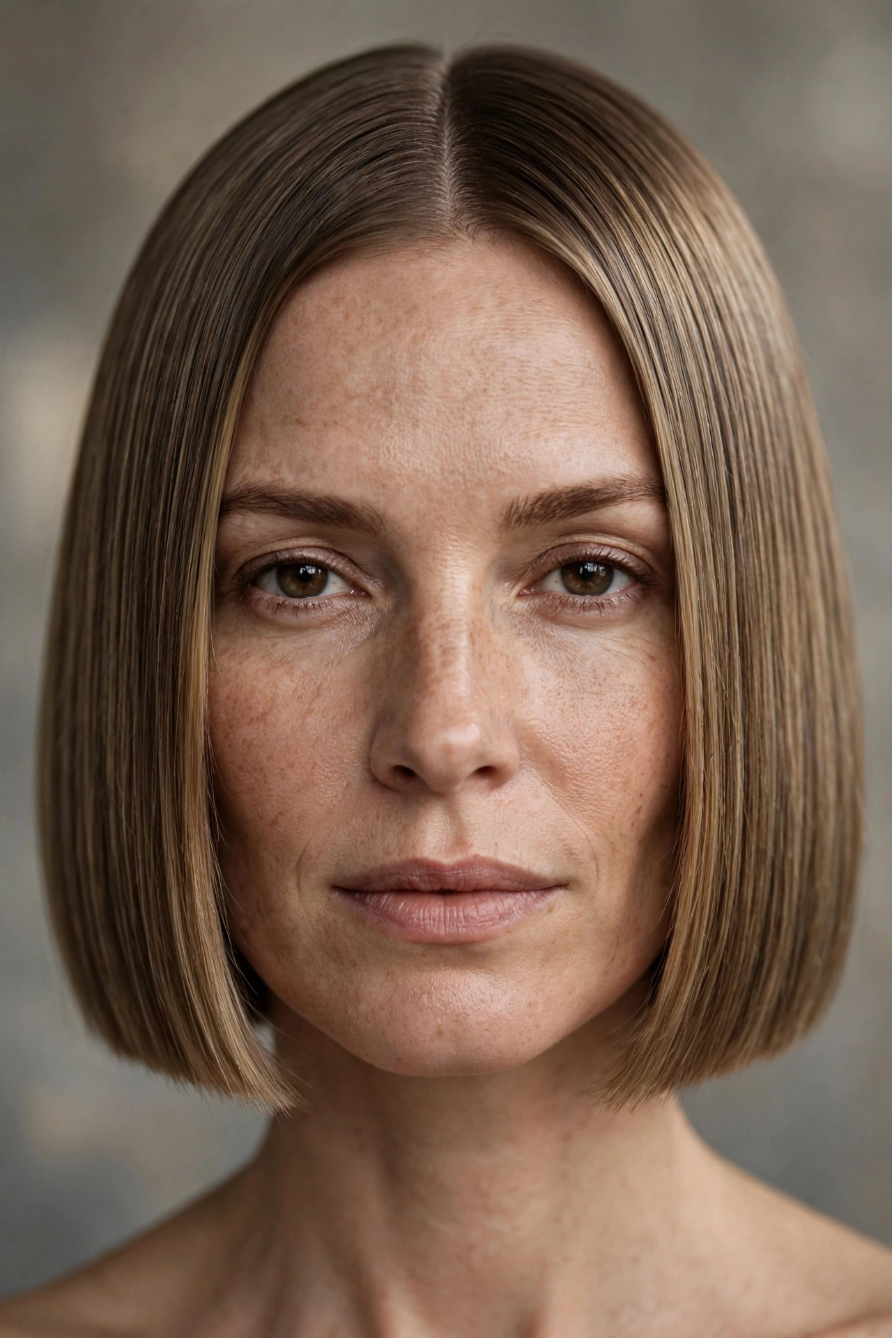 Chin length box sharp bob with square silhouette