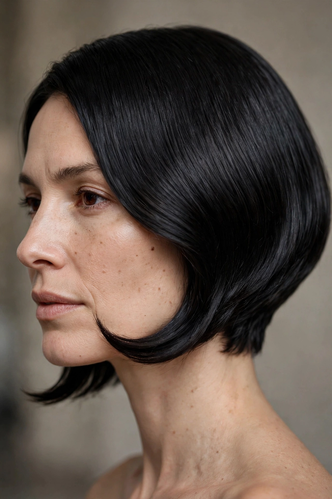 Concave sharp bob, longer front pieces curving under