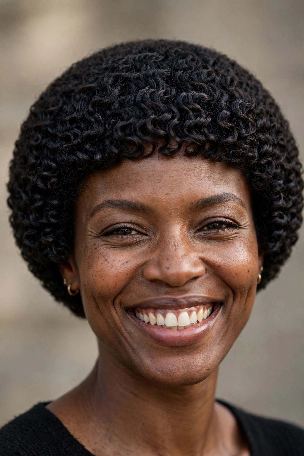 Geometric sharp bob cut on natural curly hair