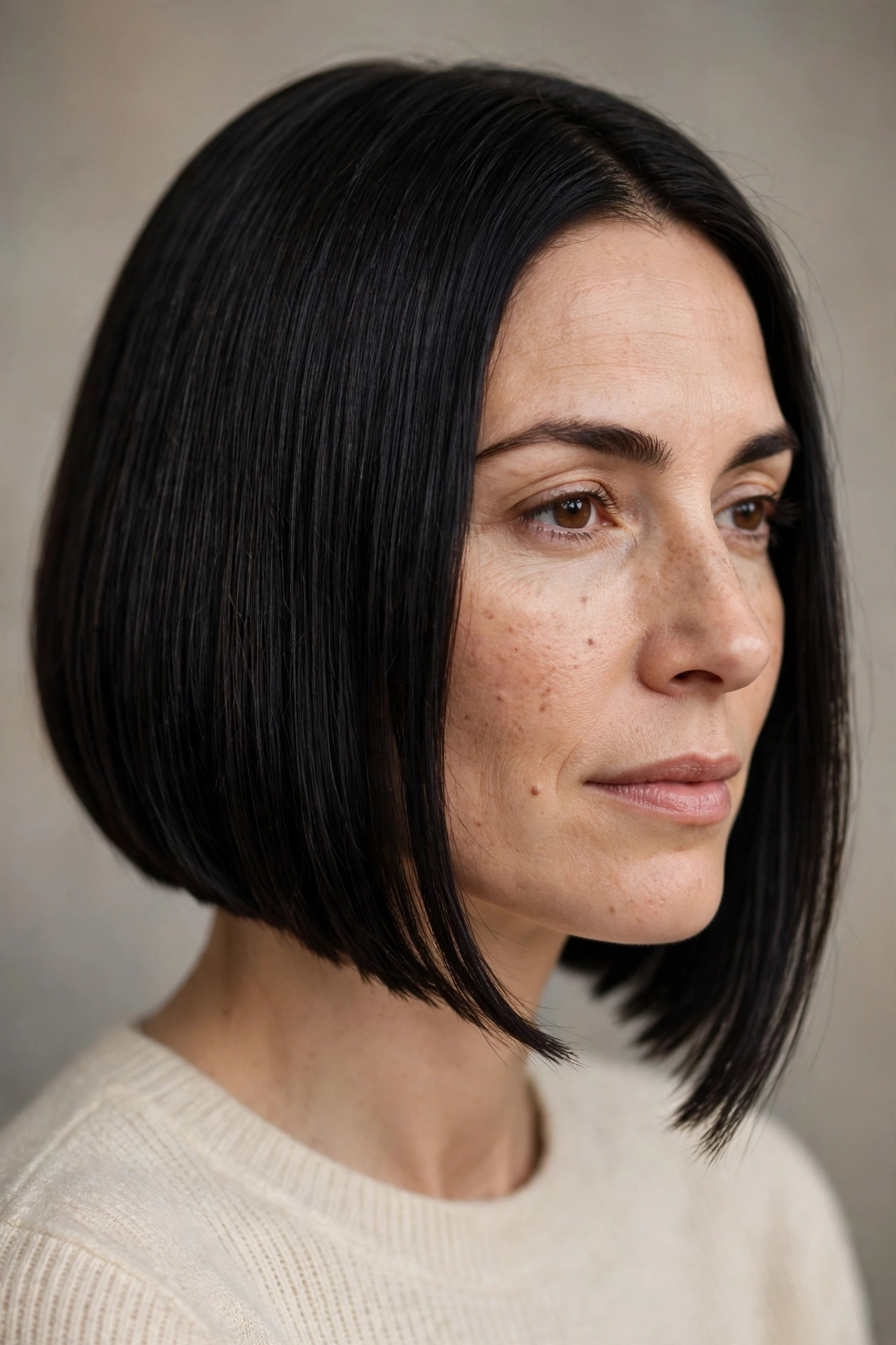 Geometric sharp bob with a sculpted jawline edge
