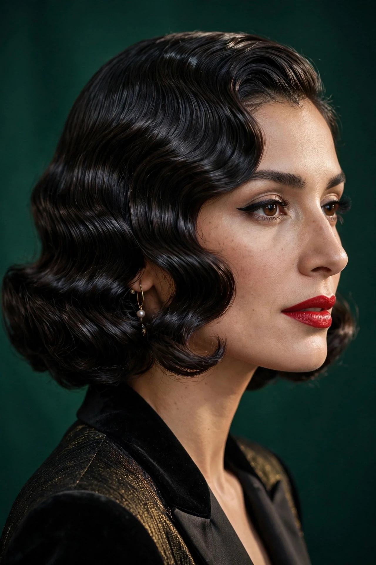 Retro Hollywood wave bob with vintage sculpted waves and deep side part