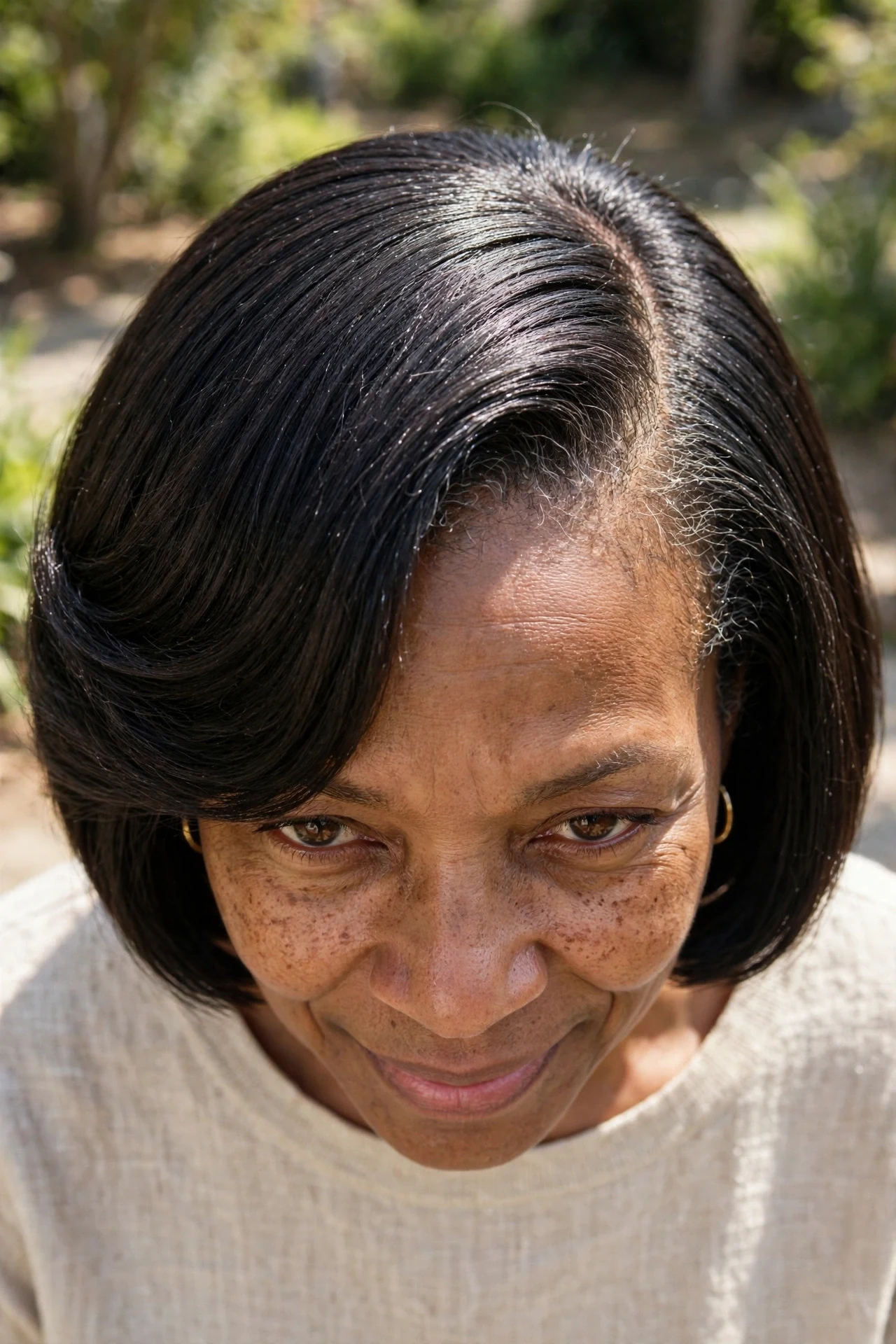 deep side part italian bob disguising a widening part on a woman in her 50s