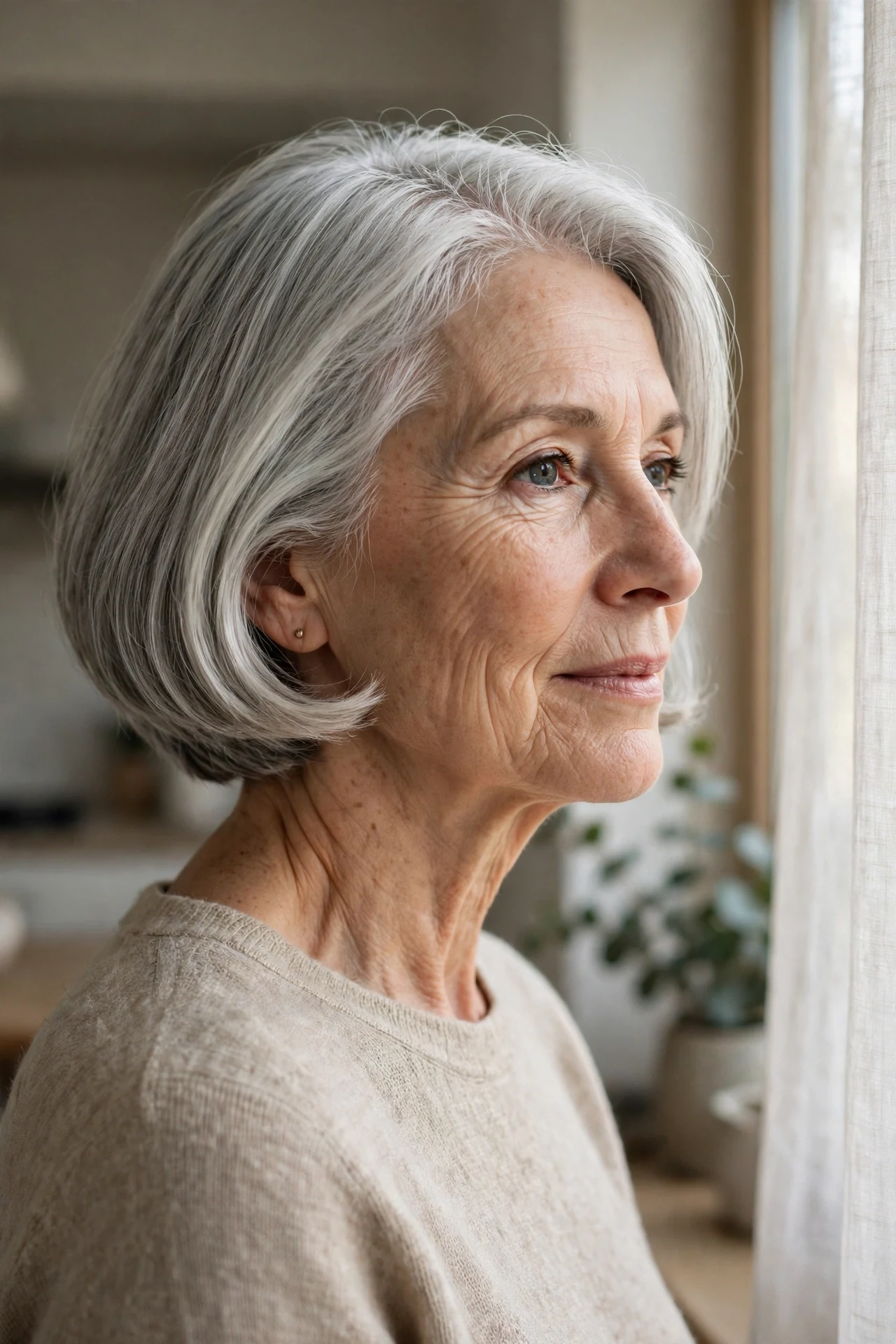 classic silver italian bob on a woman in her 60s