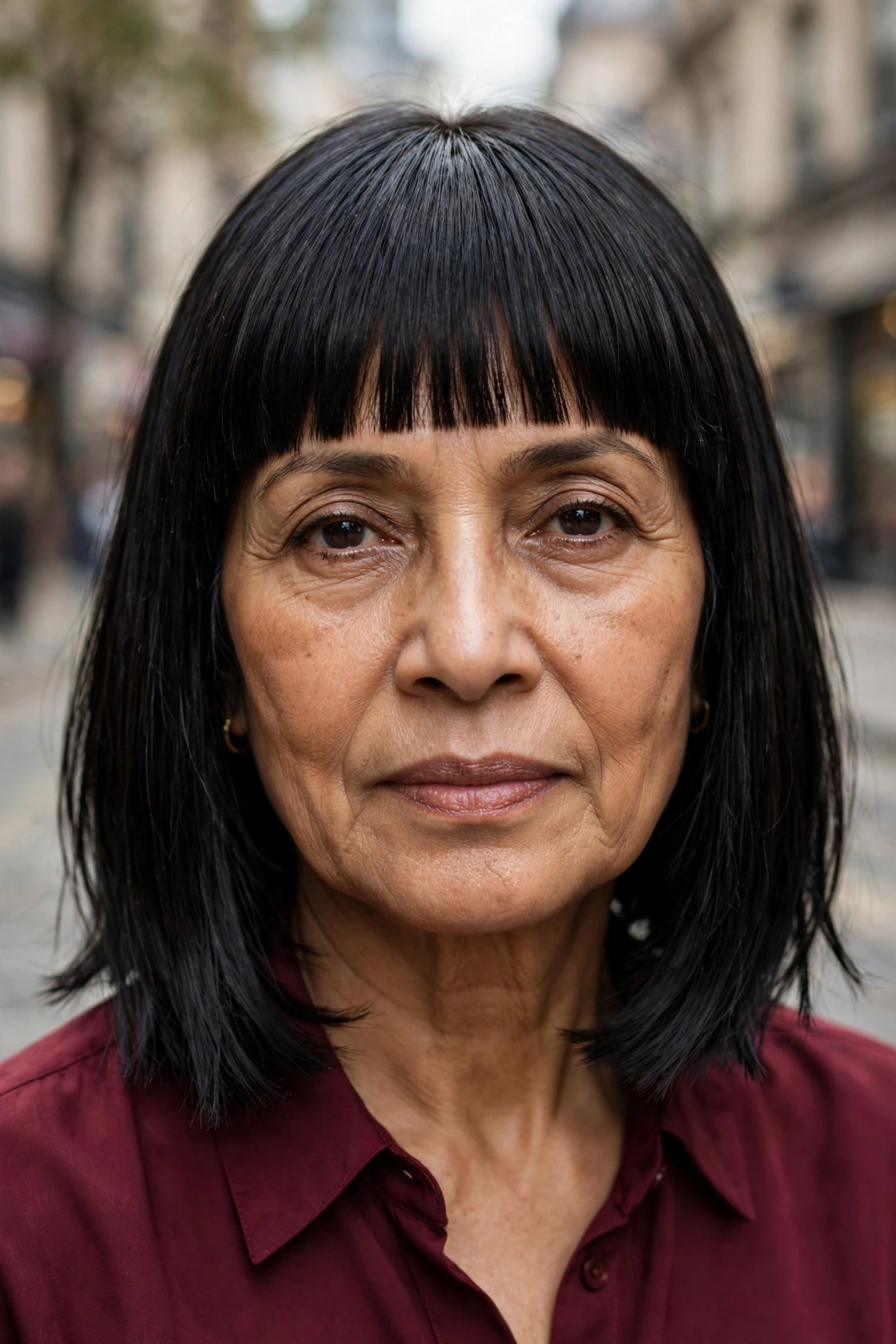sleek choppy bob with blunt bangs over 50