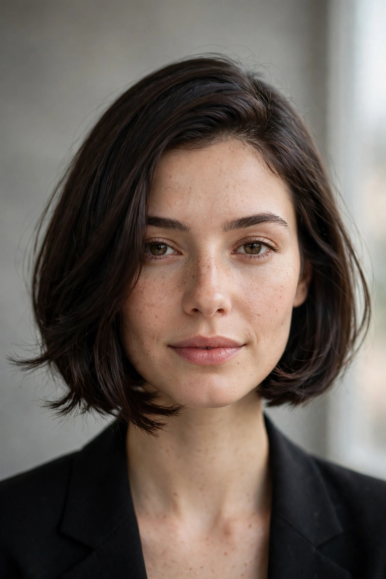 Classic soft precision bob haircut with a clean jawline line and soft feathered ends