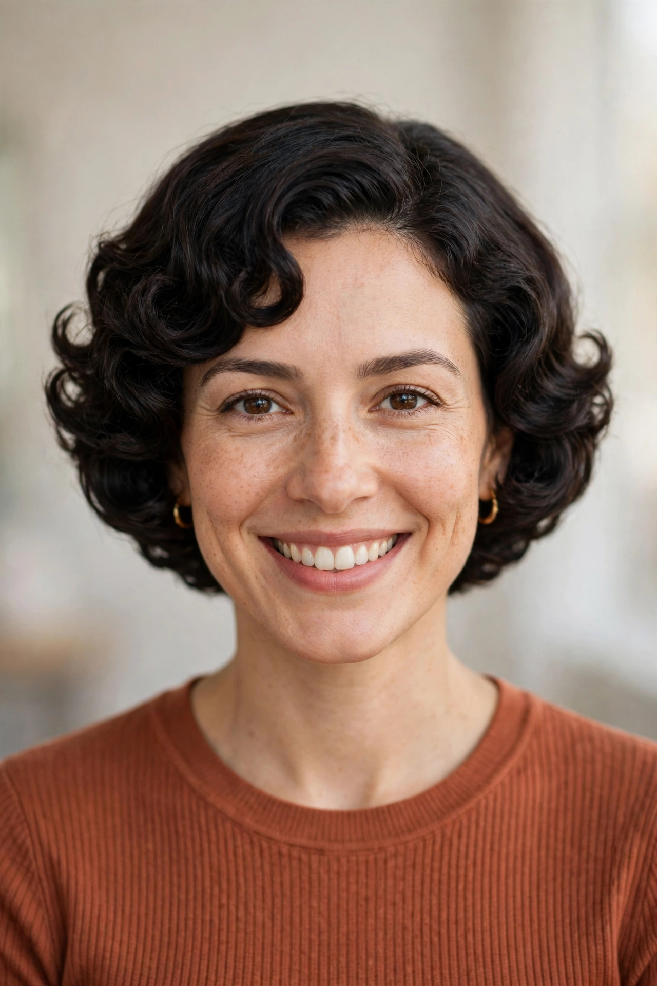Soft precision curly bob with a clean rounded outline