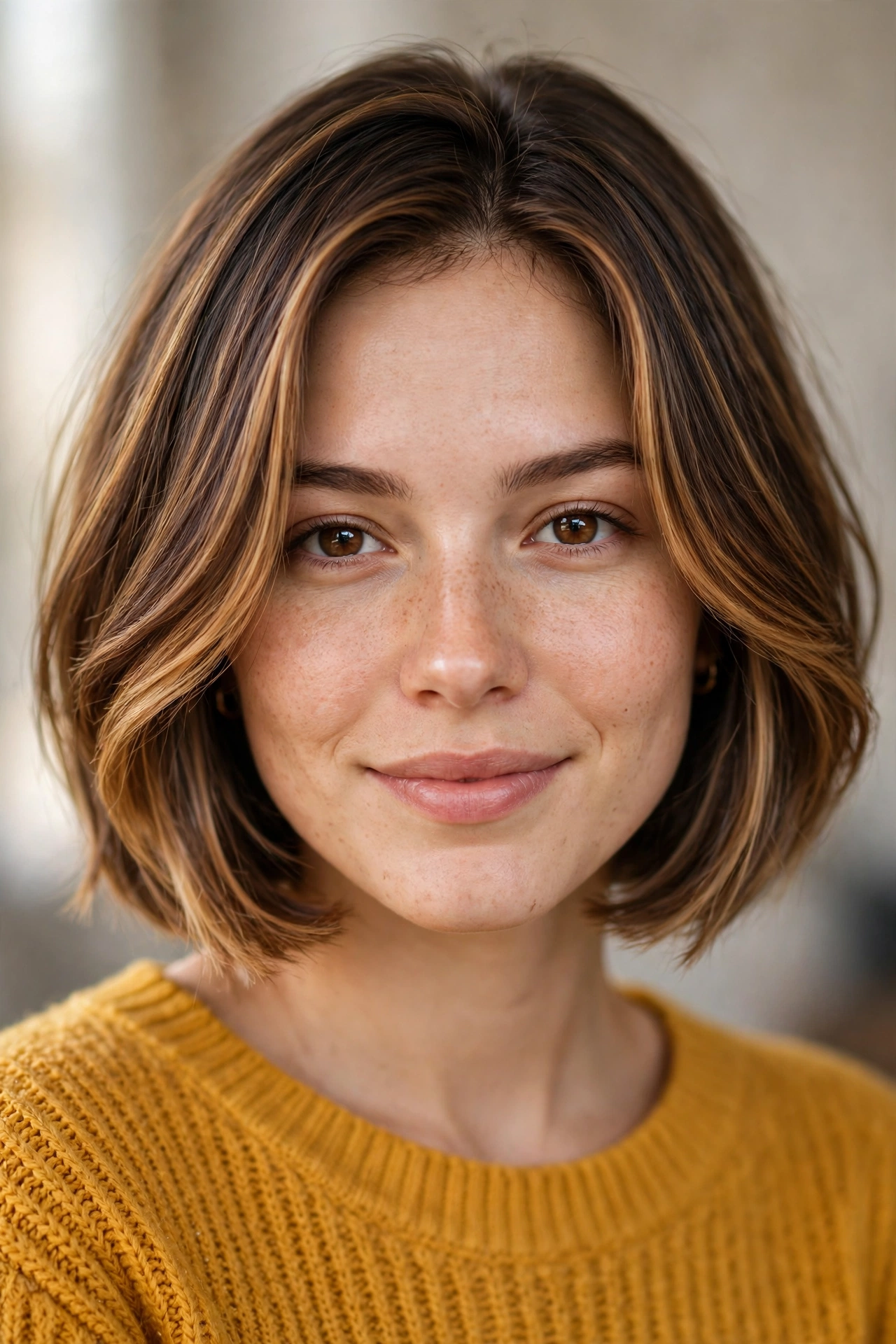 Soft precision bob with face framing layers