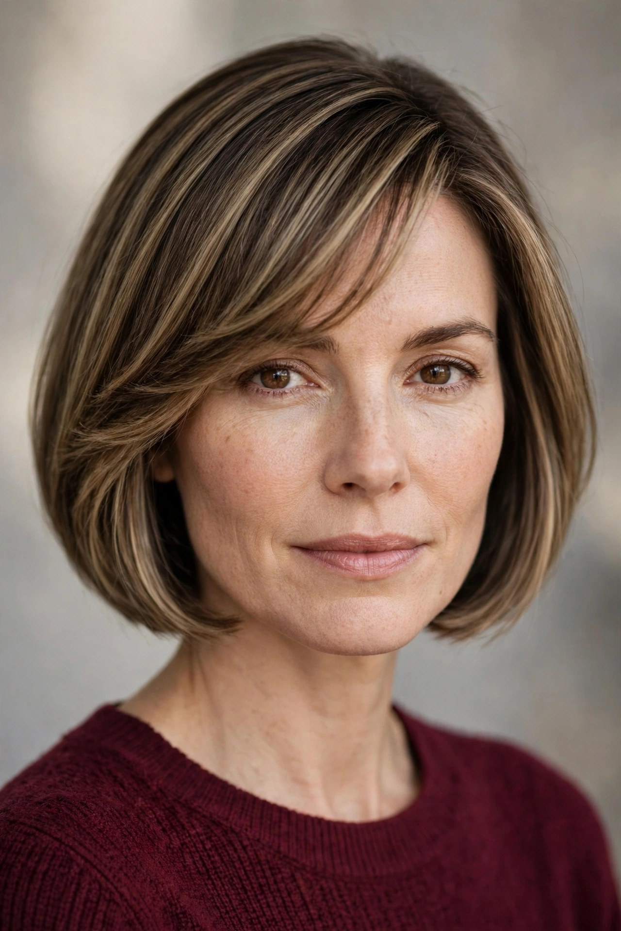 Soft precision bob with side swept bangs