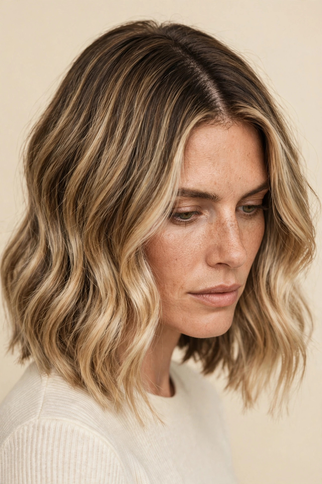Blonde balayage soft bob for a square face