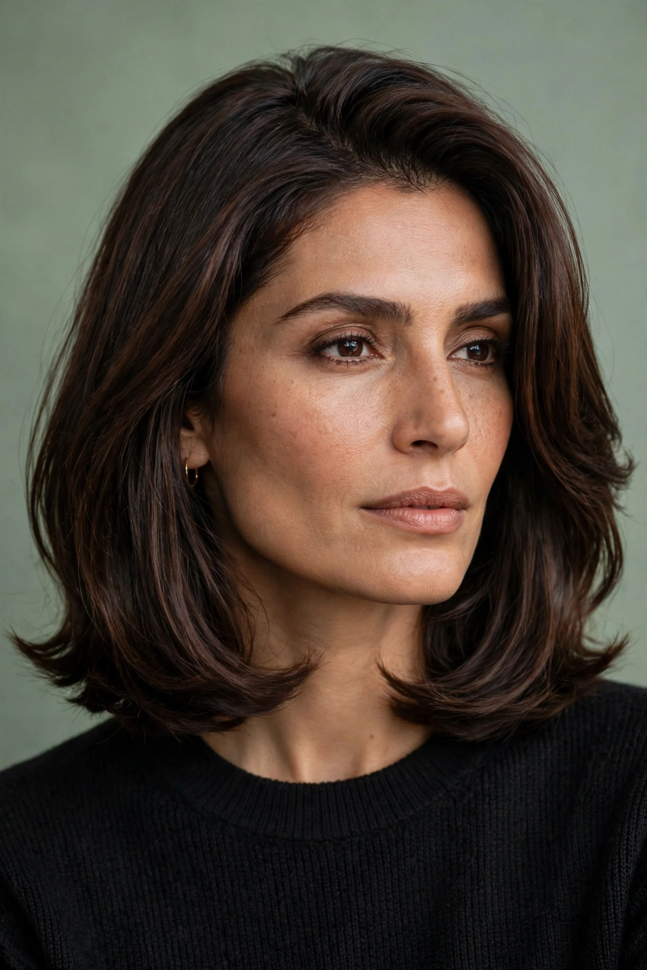 Brunette layered bob for a square face