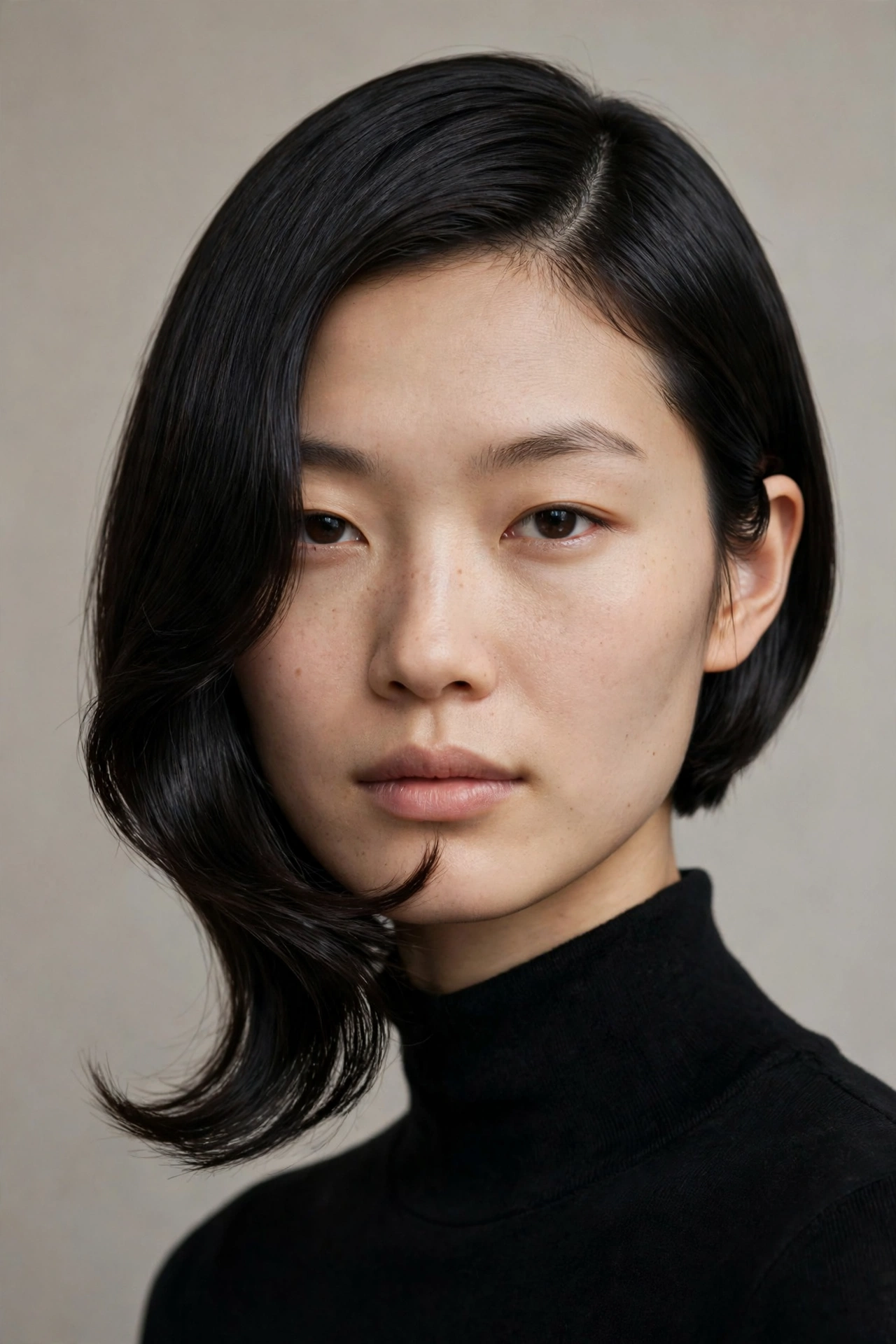 Deep side part asymmetrical bob for a square face