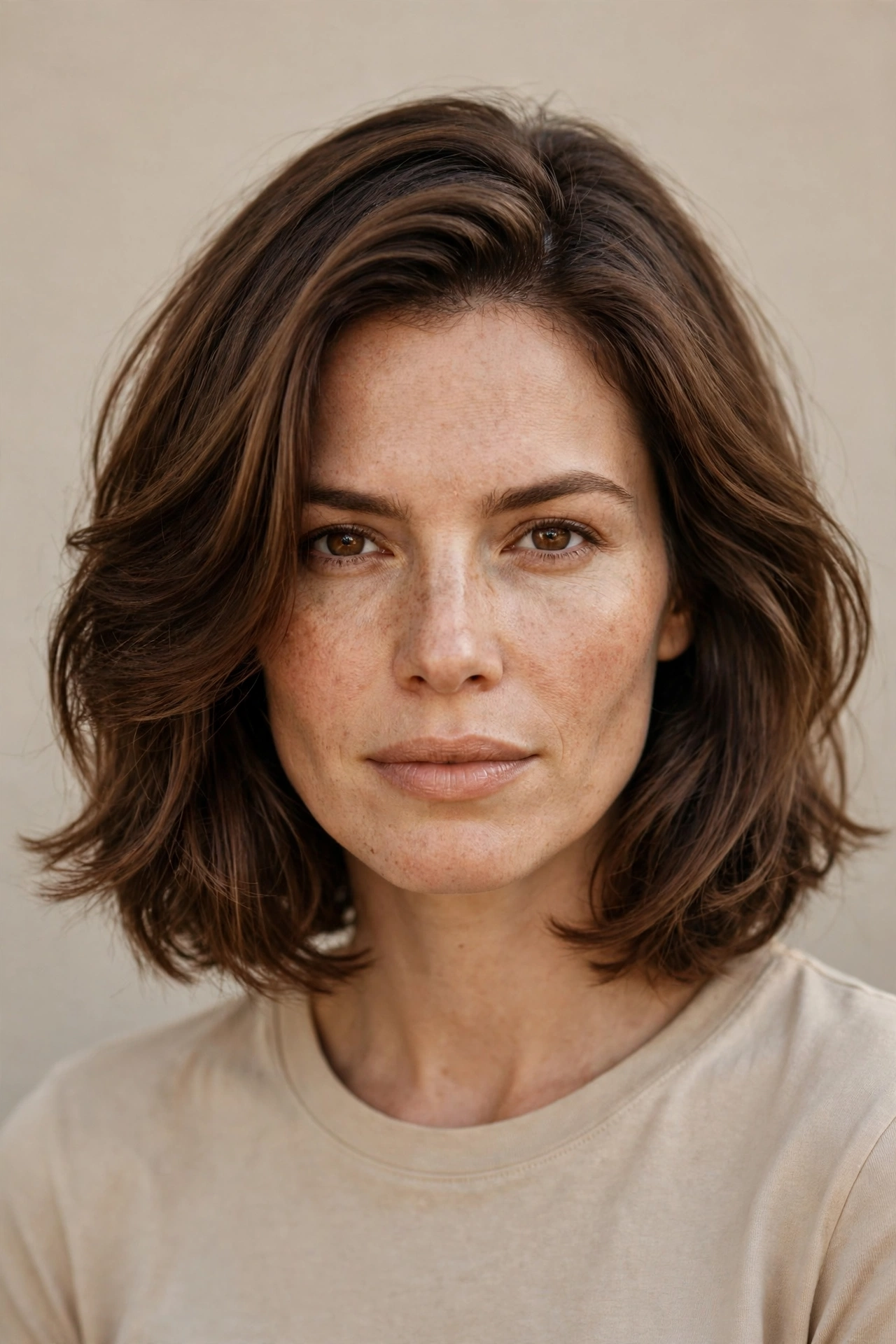 Bob haircut for square face: soft layered bob with a deep side part