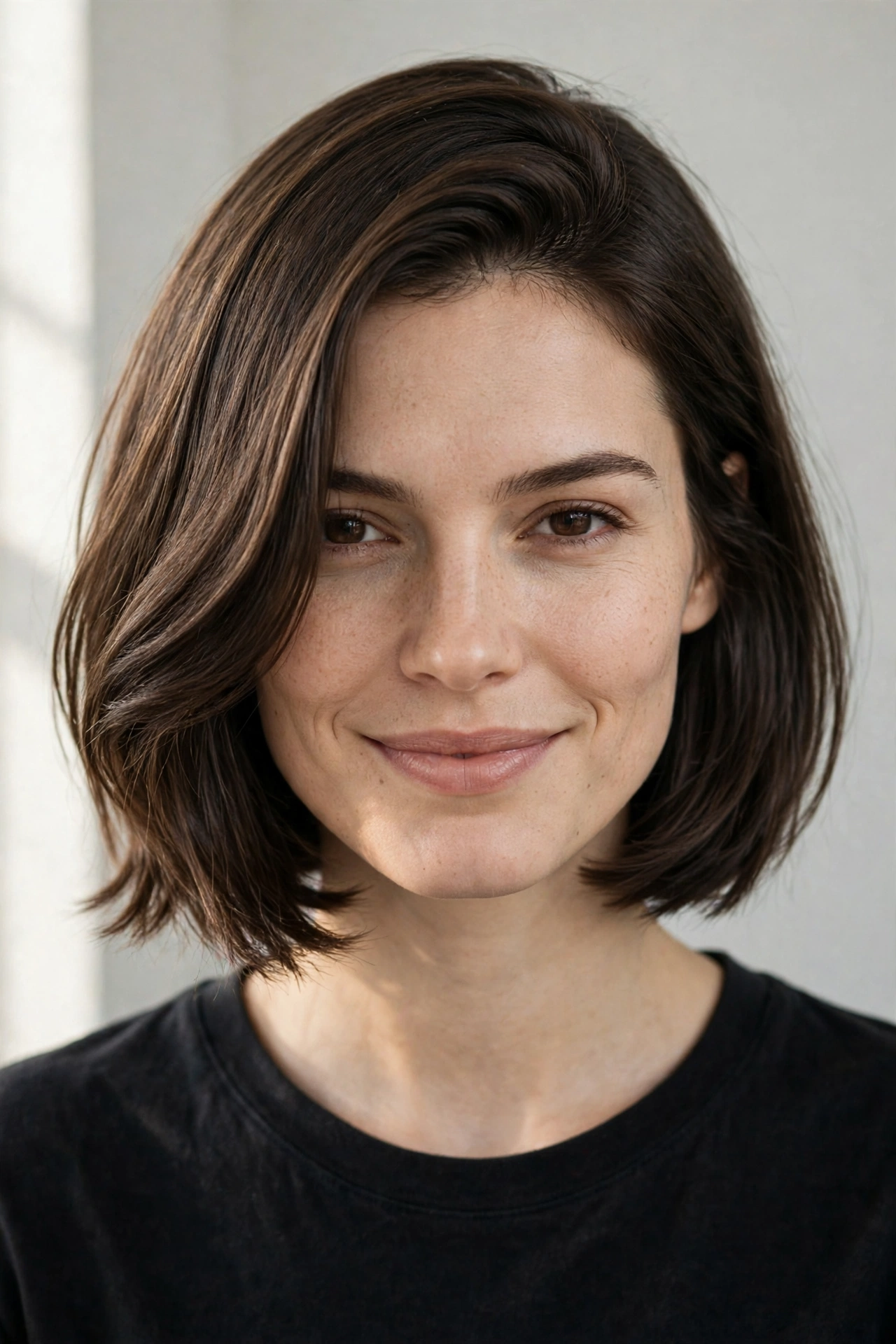 Bob haircut for square face with side part softening layers