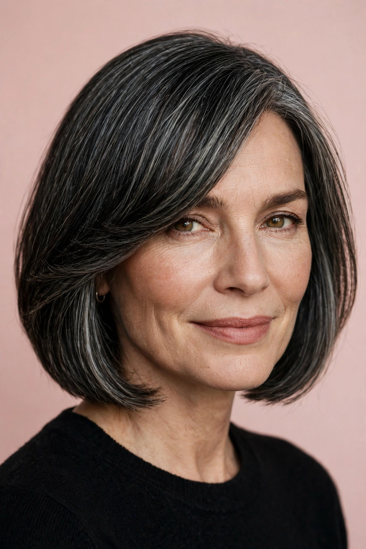 Side swept bangs bob for a square face