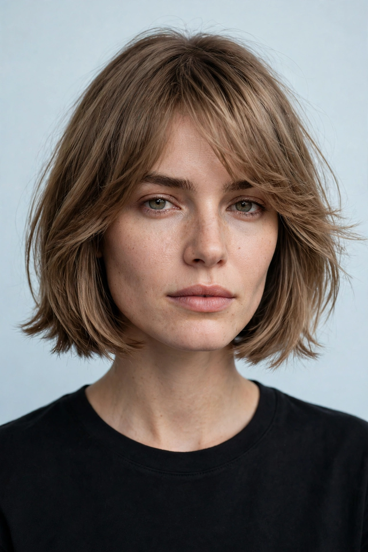Wispy bangs bob for a square face