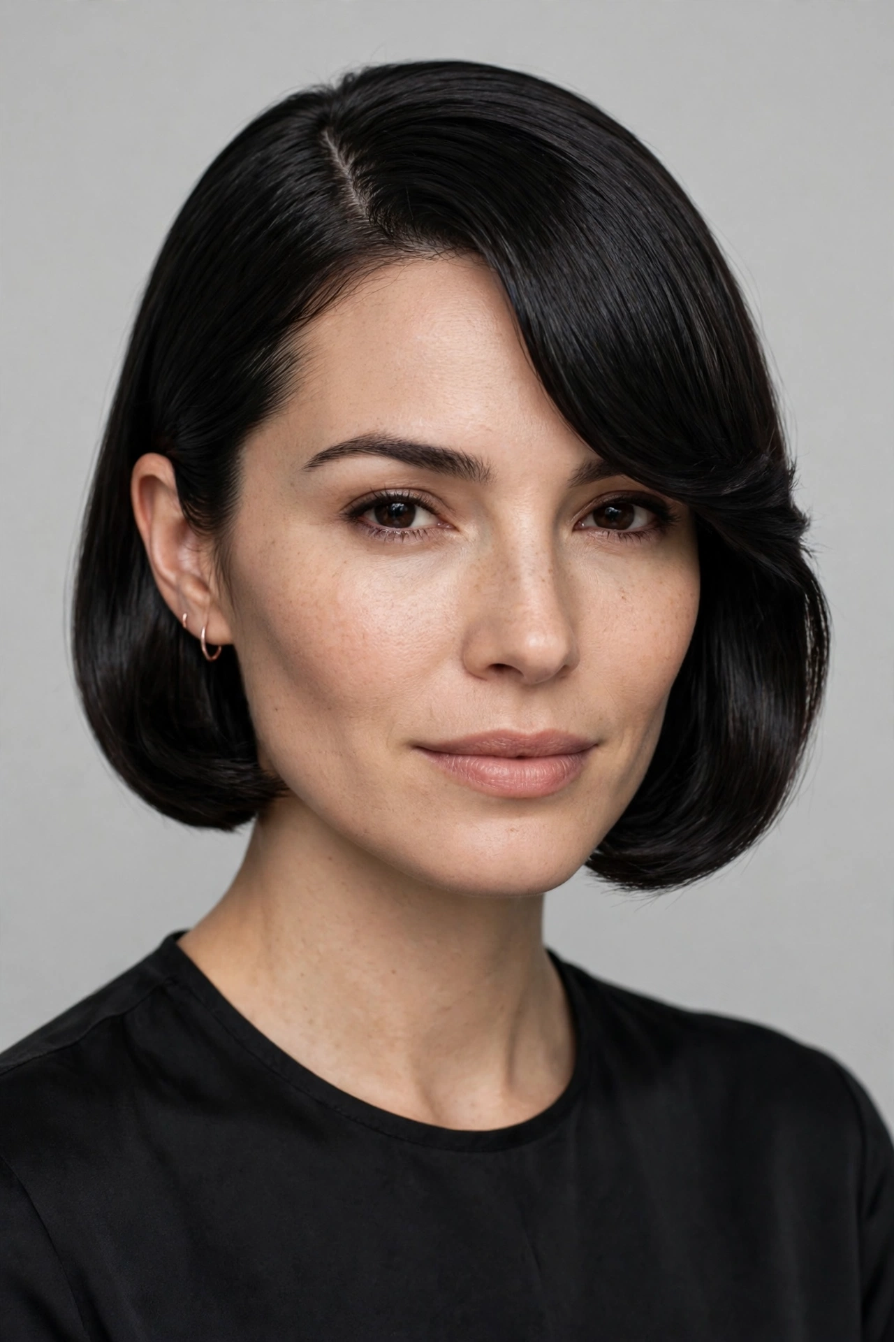 Classic deep side part bob with a sleek sweeping fringe