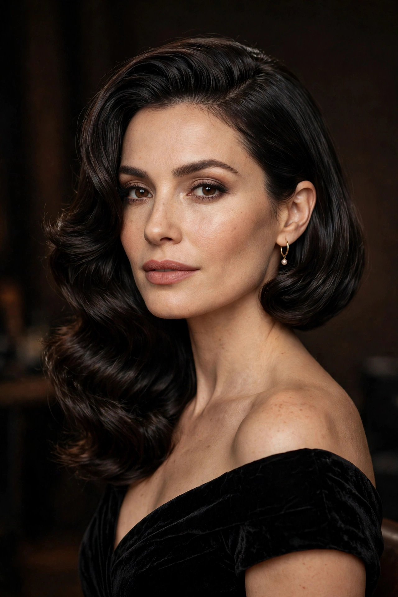 Evening glam side swept bob with voluminous waves