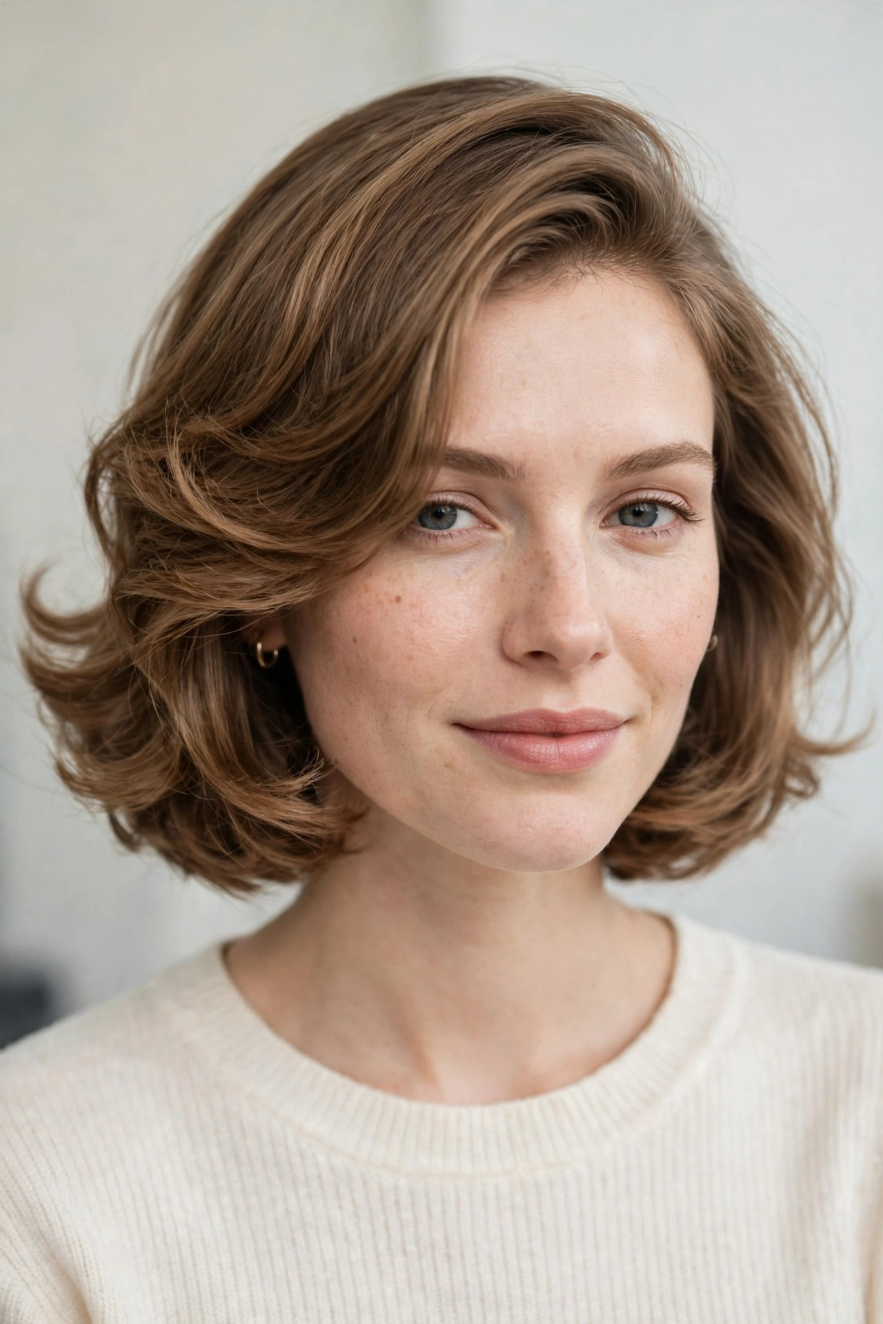 Side swept bob for a heart face with volume at the ends
