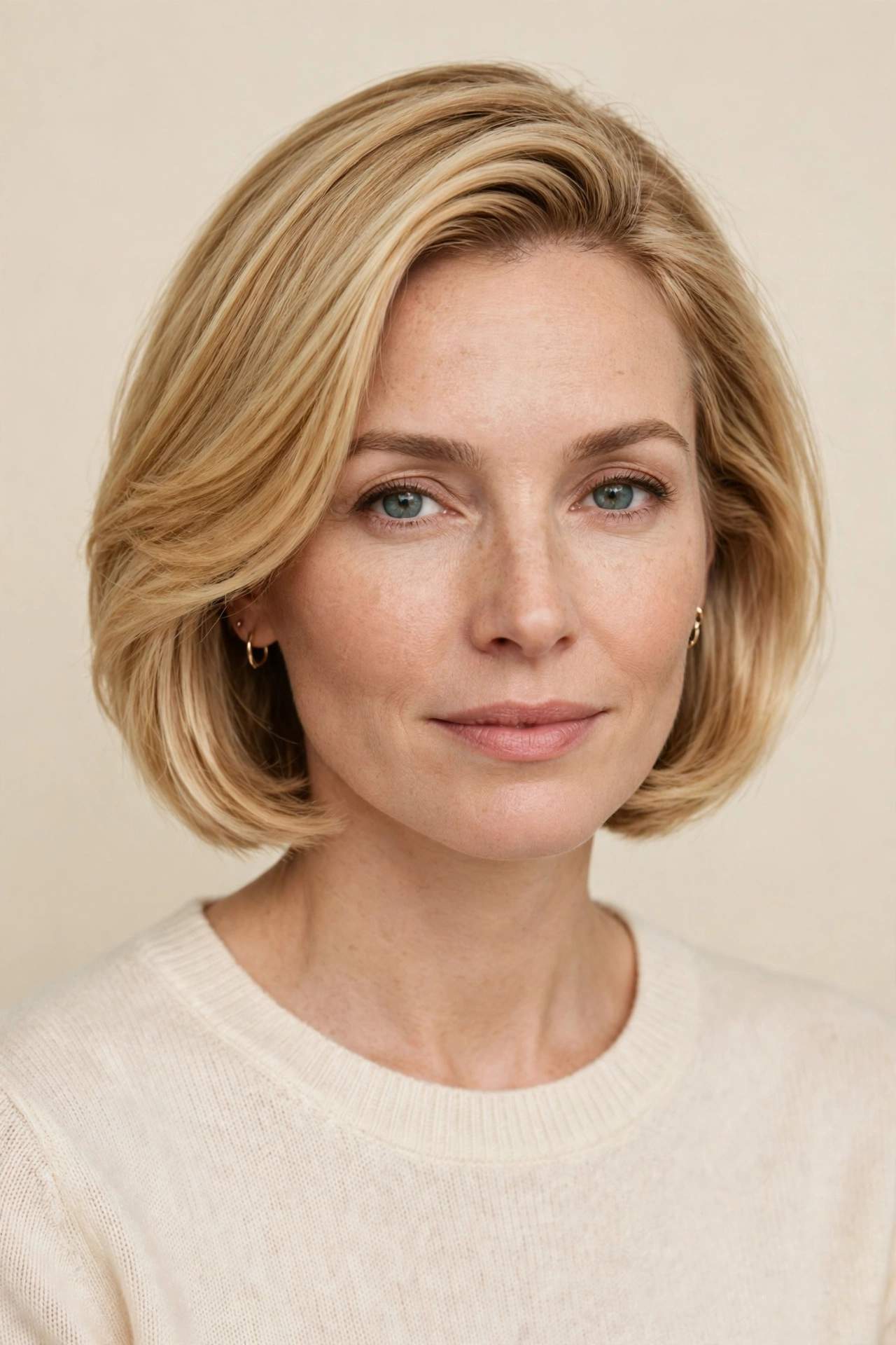 Side swept bob for an oval face with balanced proportions