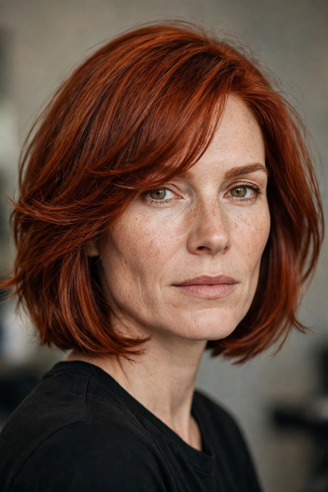 Side swept bob for a square face with soft layers at the jaw