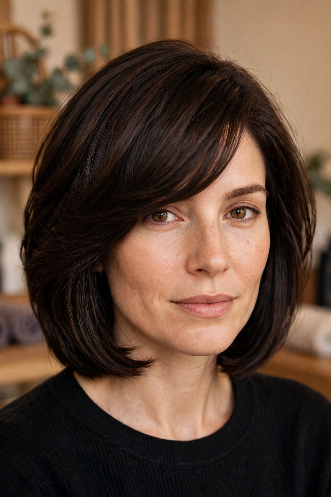 Side swept bob for thick hair with thinned internal layers