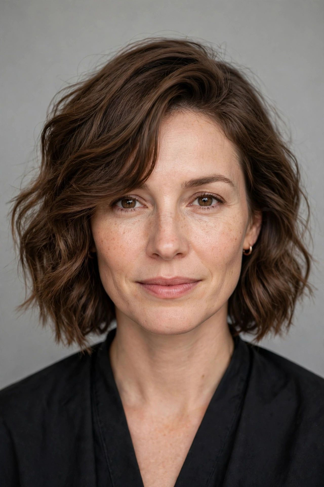 Side swept wavy bob with natural beachy waves