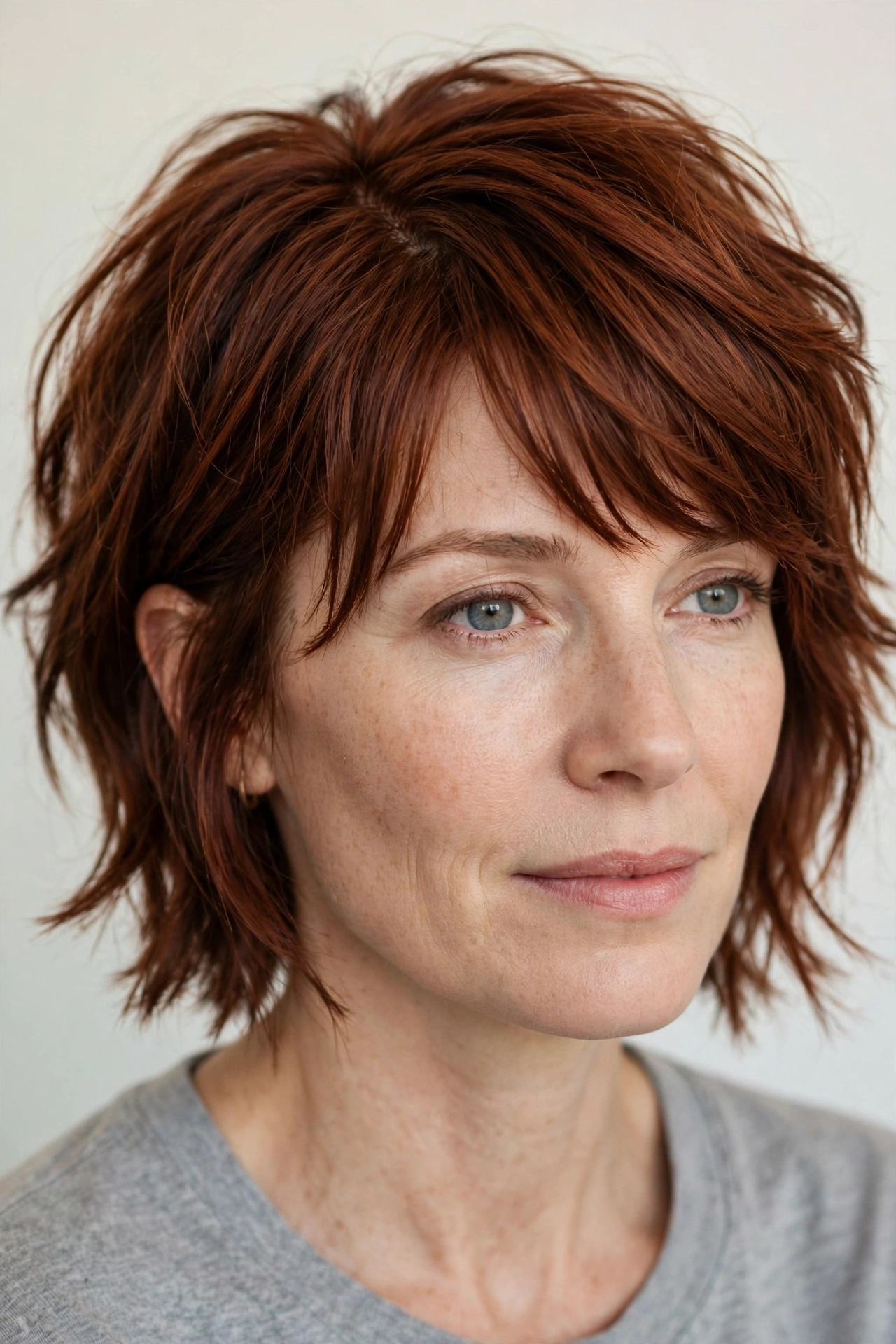 Textured side swept bob with choppy layers