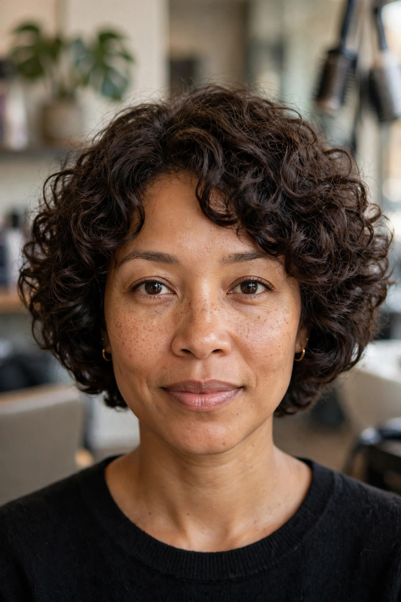 Curly stacked bob for thin fine curly hair with defined volume
